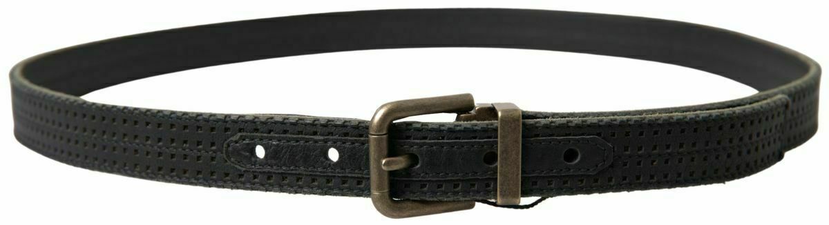 Perforated Gold Buckle Leather Belt - Black / 95 cm