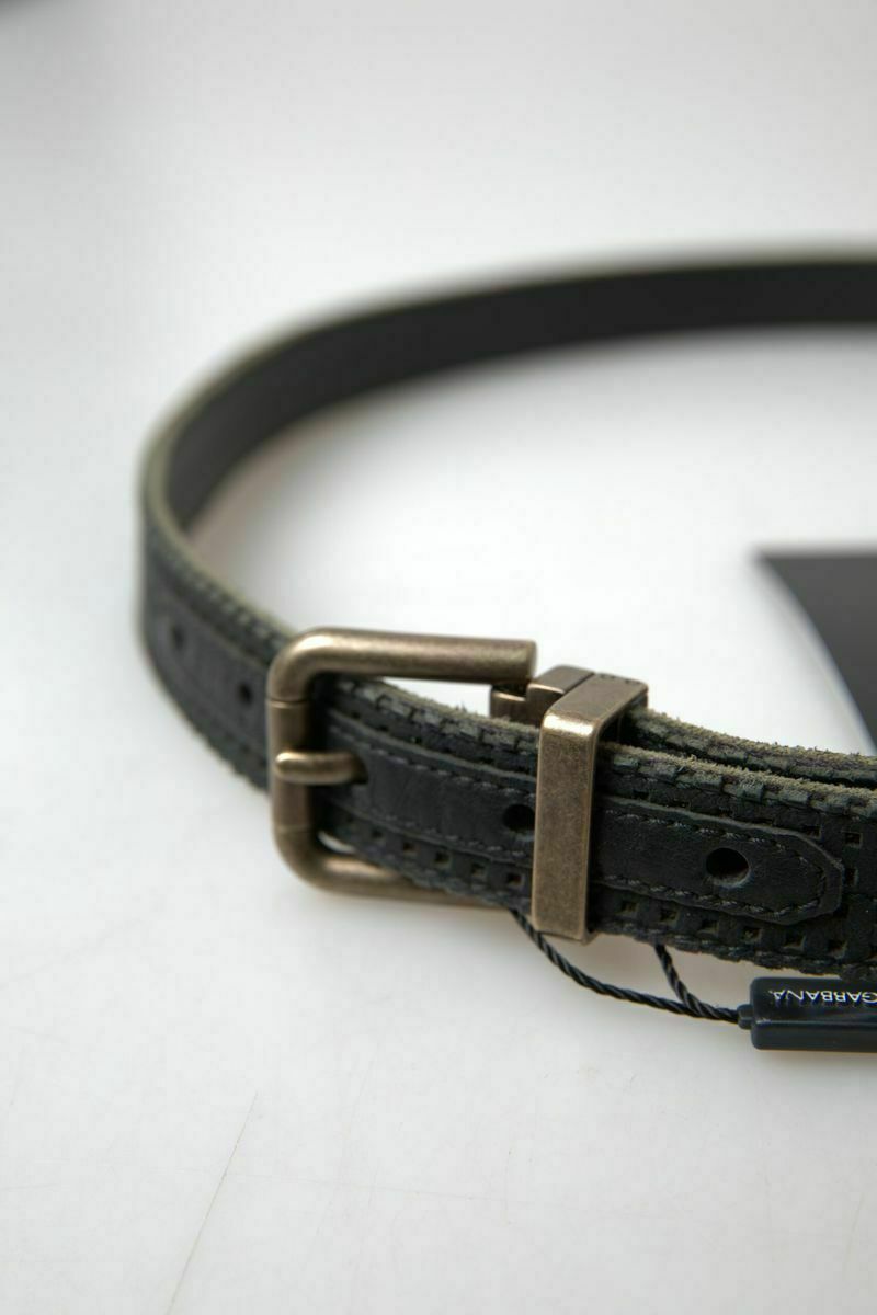 Perforated Gold Buckle Leather Belt - Black / 95 cm