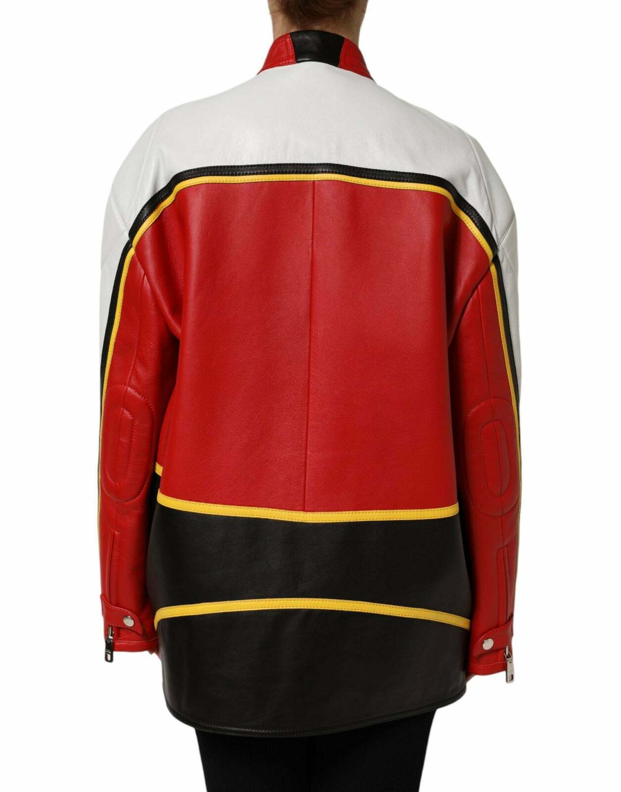 Leather Jacket Color Block Detail - Multicolor / 40 IT