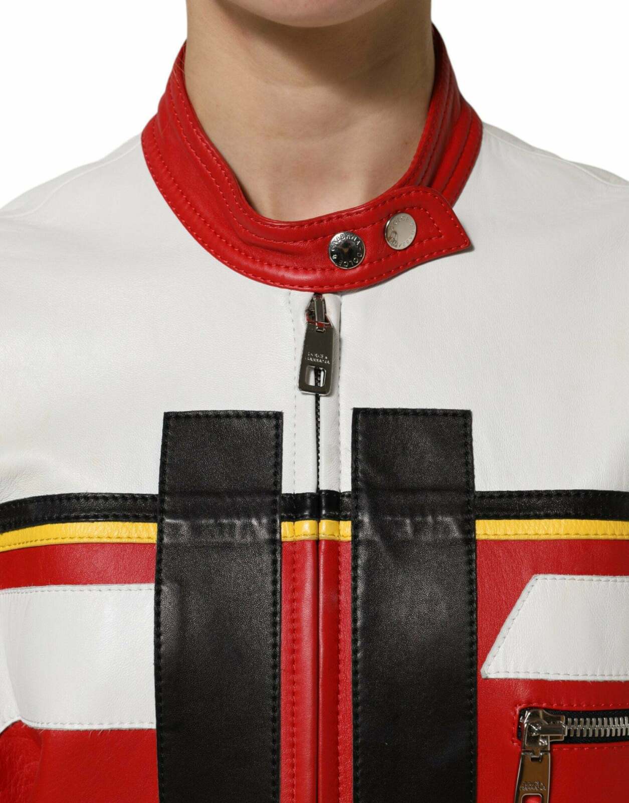 Leather Jacket Color Block Detail - Multicolor / 40 IT