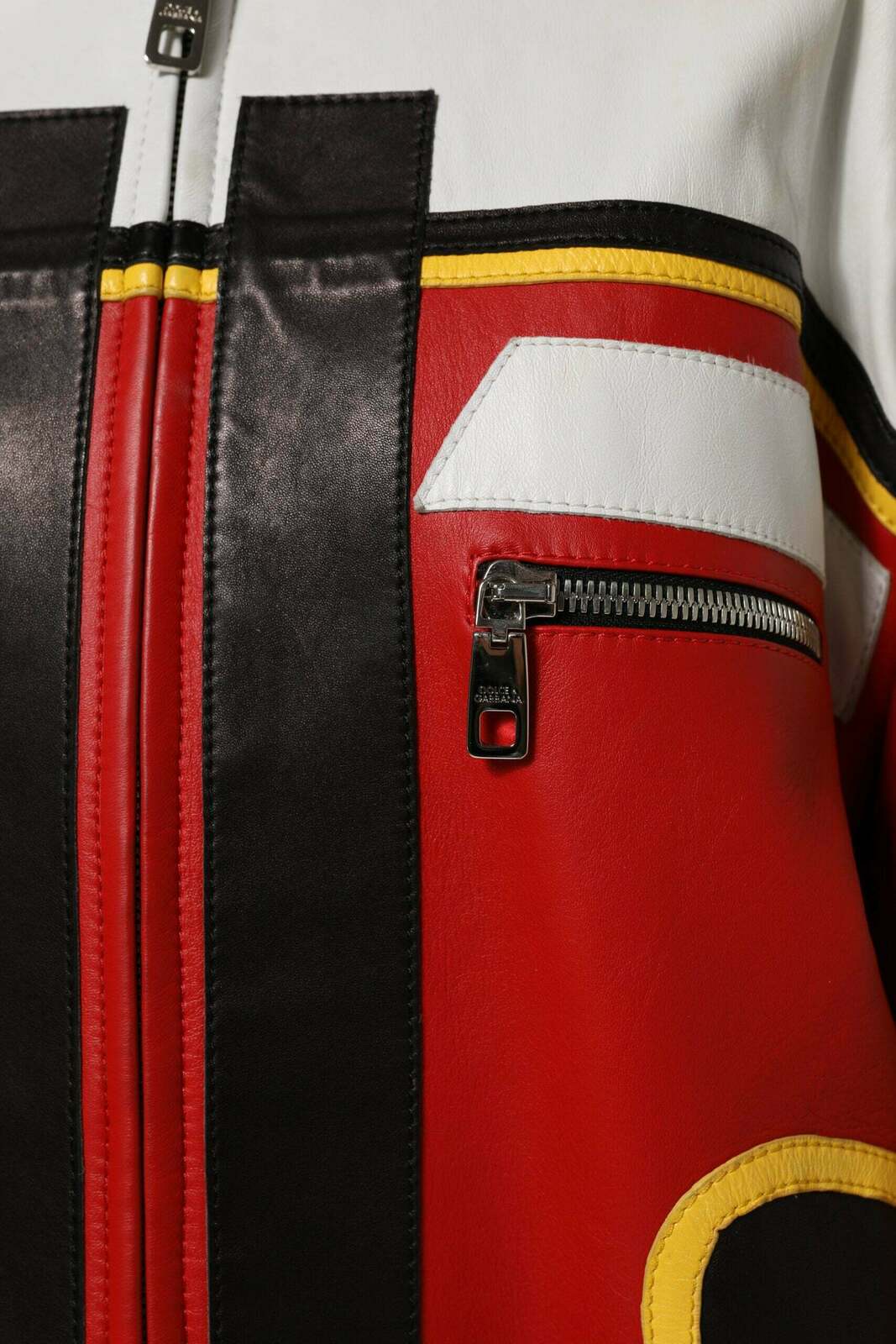 Leather Jacket Color Block Detail - Multicolor / 40 IT