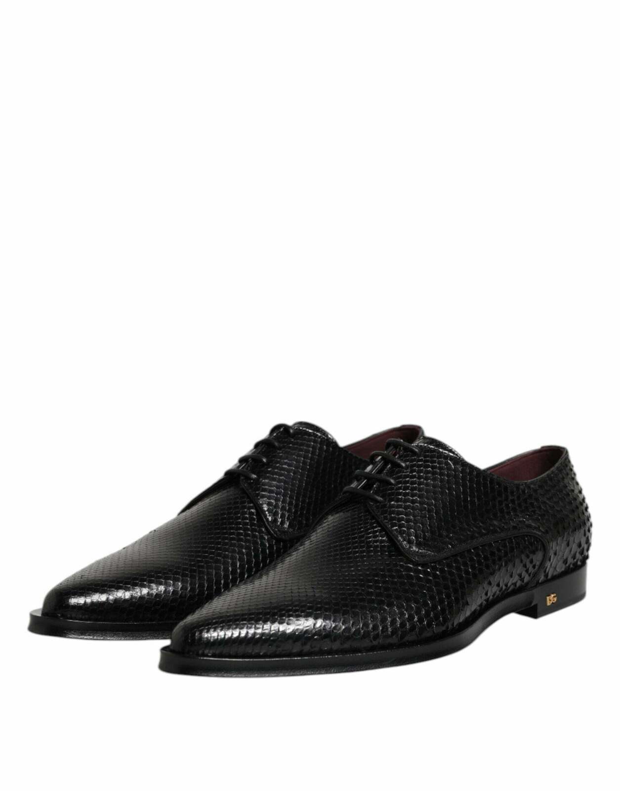 Python Leather Lace Up Derby Dress Shoes - Black / 40 EU