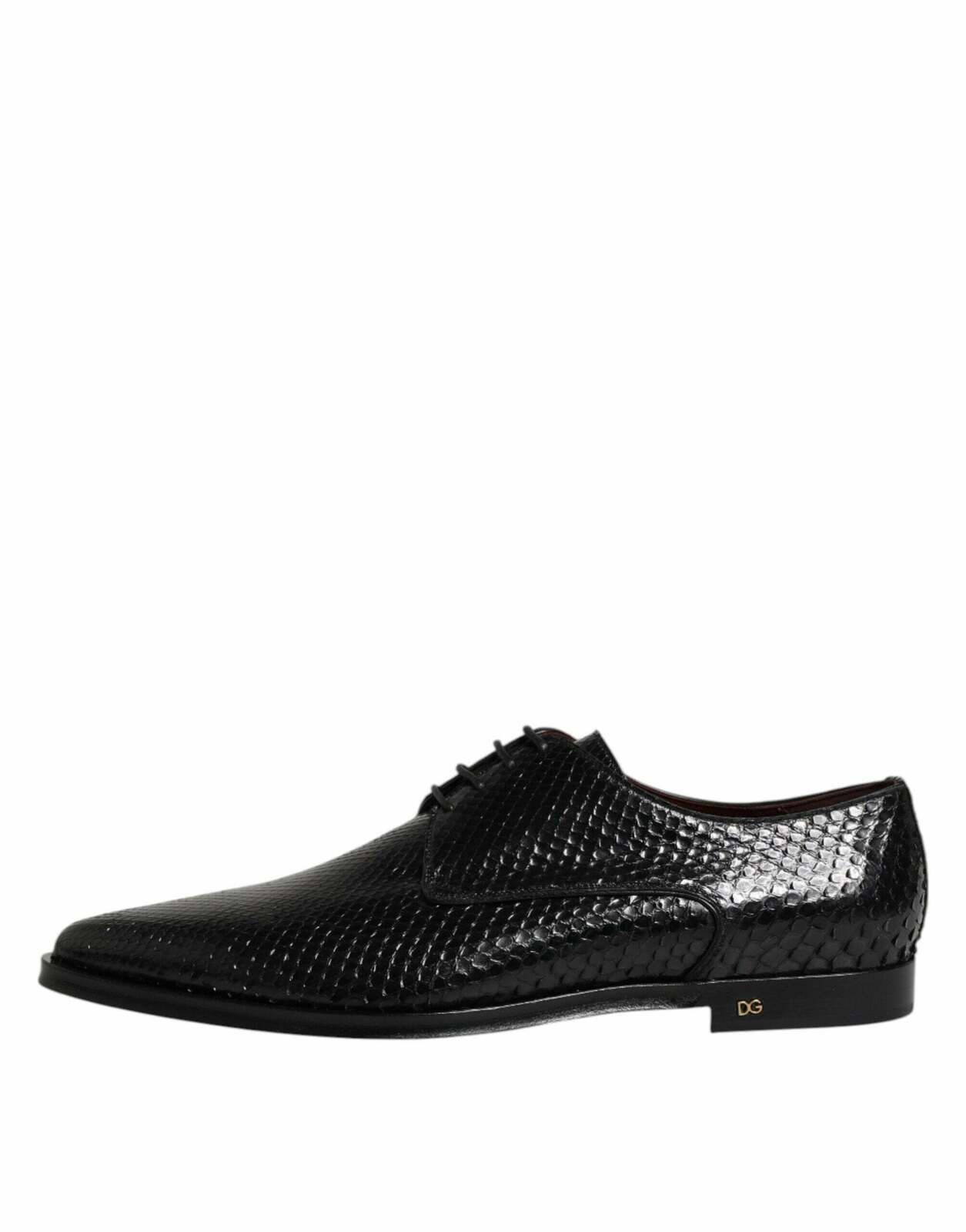 Python Leather Lace Up Derby Dress Shoes - Black / 40 EU