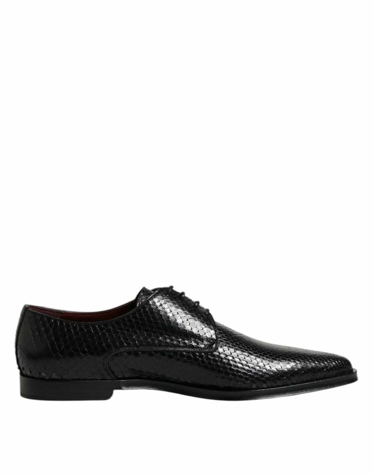 Python Leather Lace Up Derby Dress Shoes - Black / 40 EU
