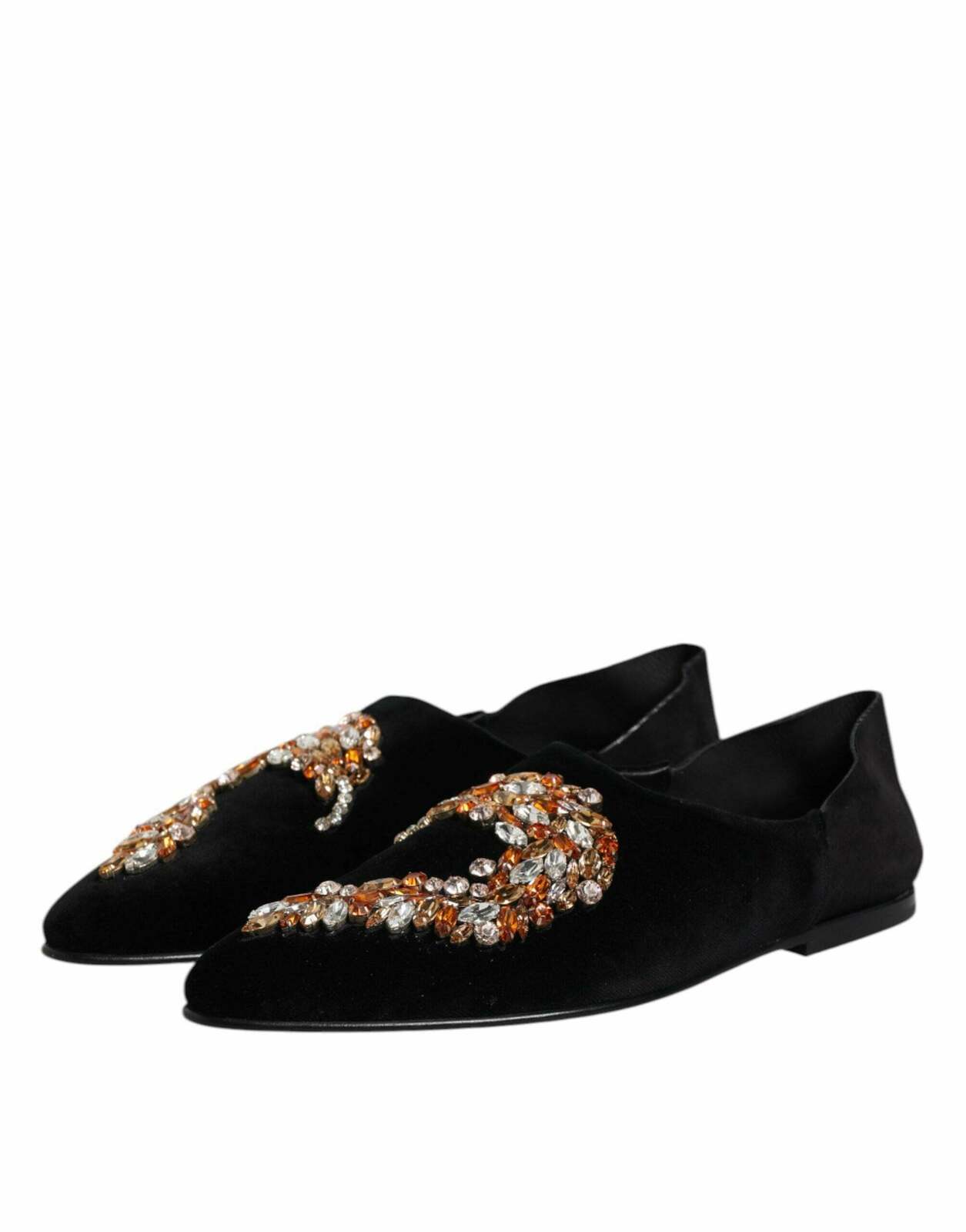 Velvet Embellished Loafer Slip On Shoes with Leather Sole - Black / 43 EU
