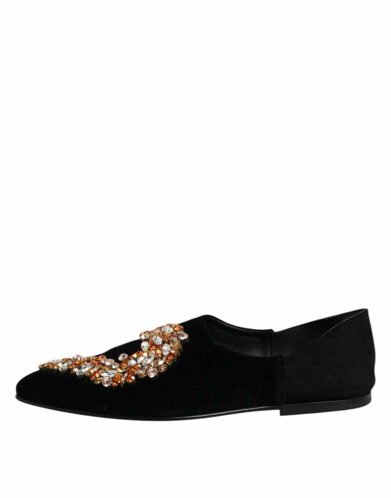Velvet Embellished Loafer Slip On Shoes with Leather Sole - Black / 43 EU