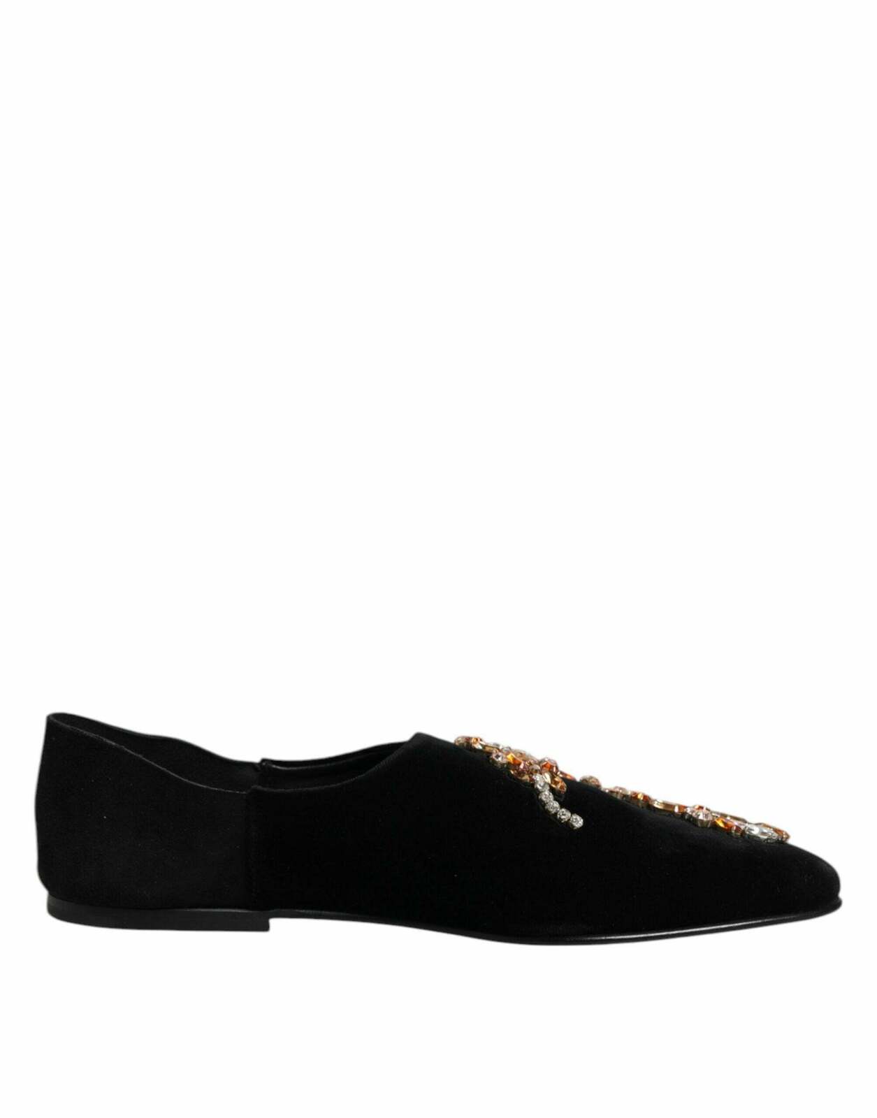 Velvet Embellished Loafer Slip On Shoes with Leather Sole - Black / 43 EU