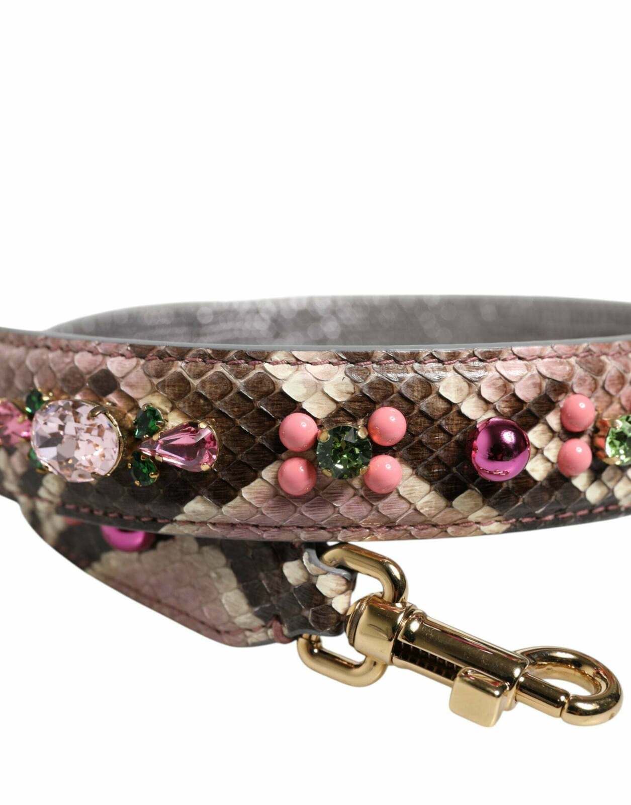 Embellished Python Leather Shoulder Bag Strap with Gold-Tone Clasps - Multicolor / One Size