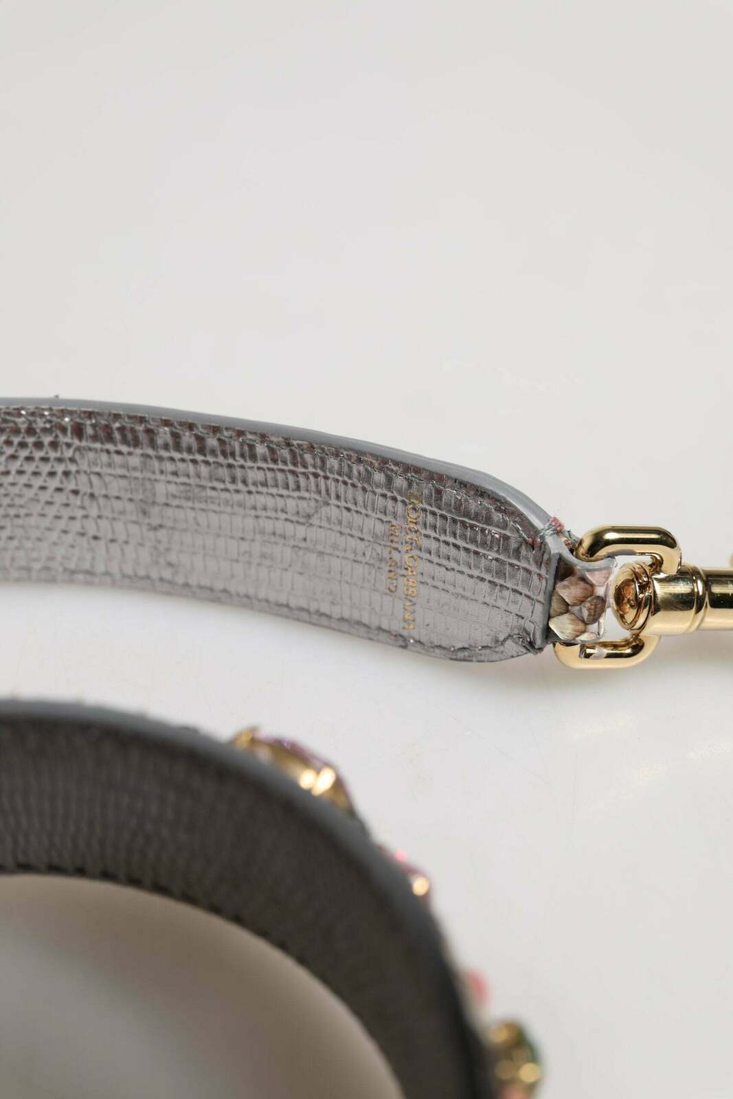 Embellished Python Leather Shoulder Bag Strap with Gold-Tone Clasps - Multicolor / One Size