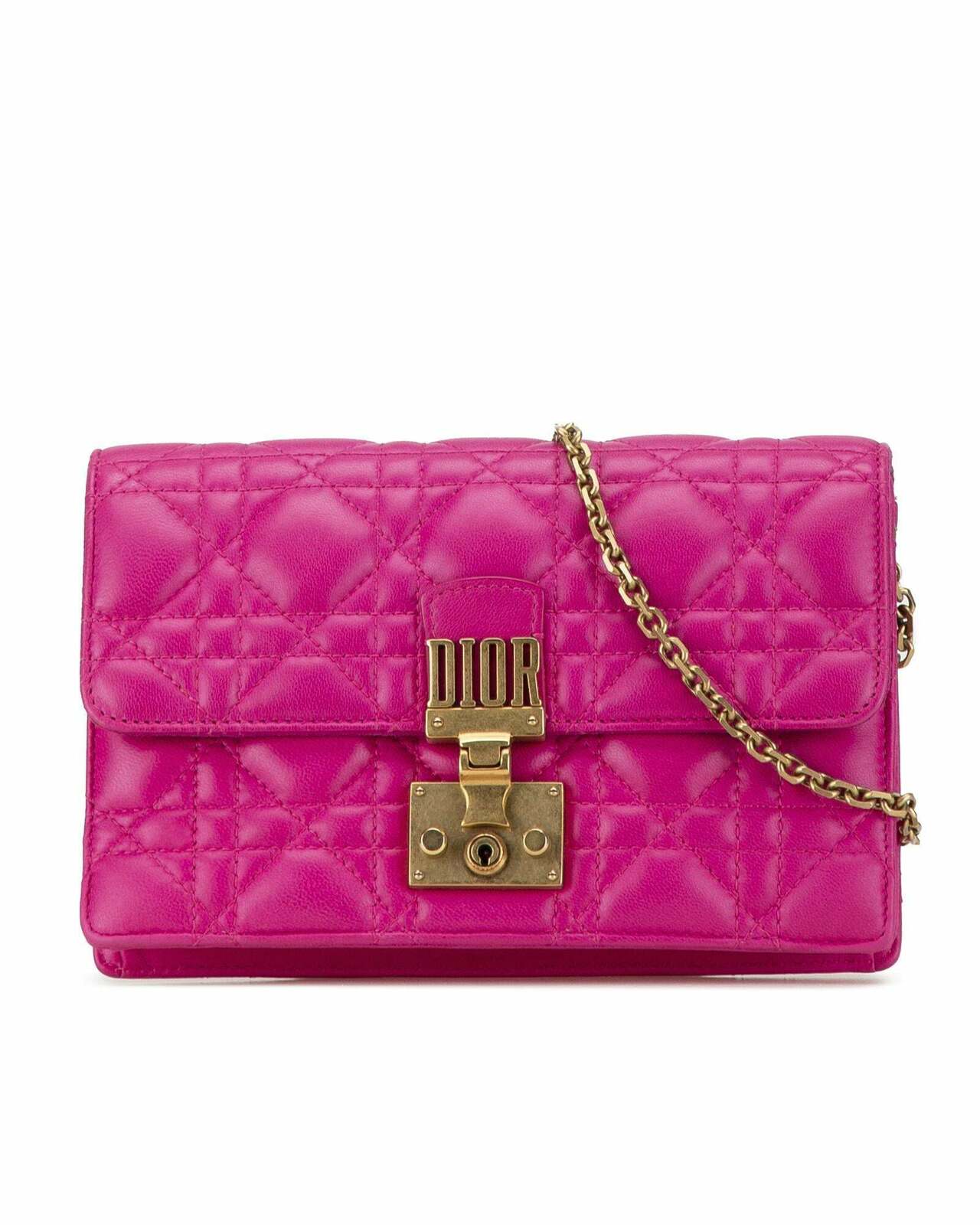 Dior Saddle Flap Wallet on Chain Fuchsia Lambskin Leather - Pink / One Size