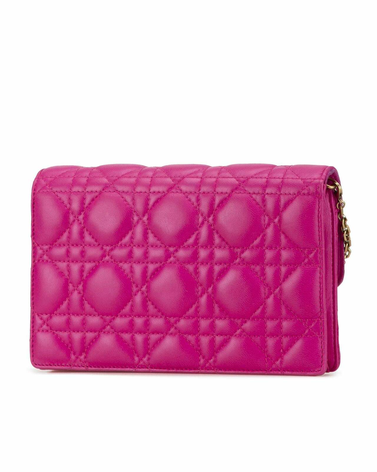 Dior Saddle Flap Wallet on Chain Fuchsia Lambskin Leather - Pink / One Size