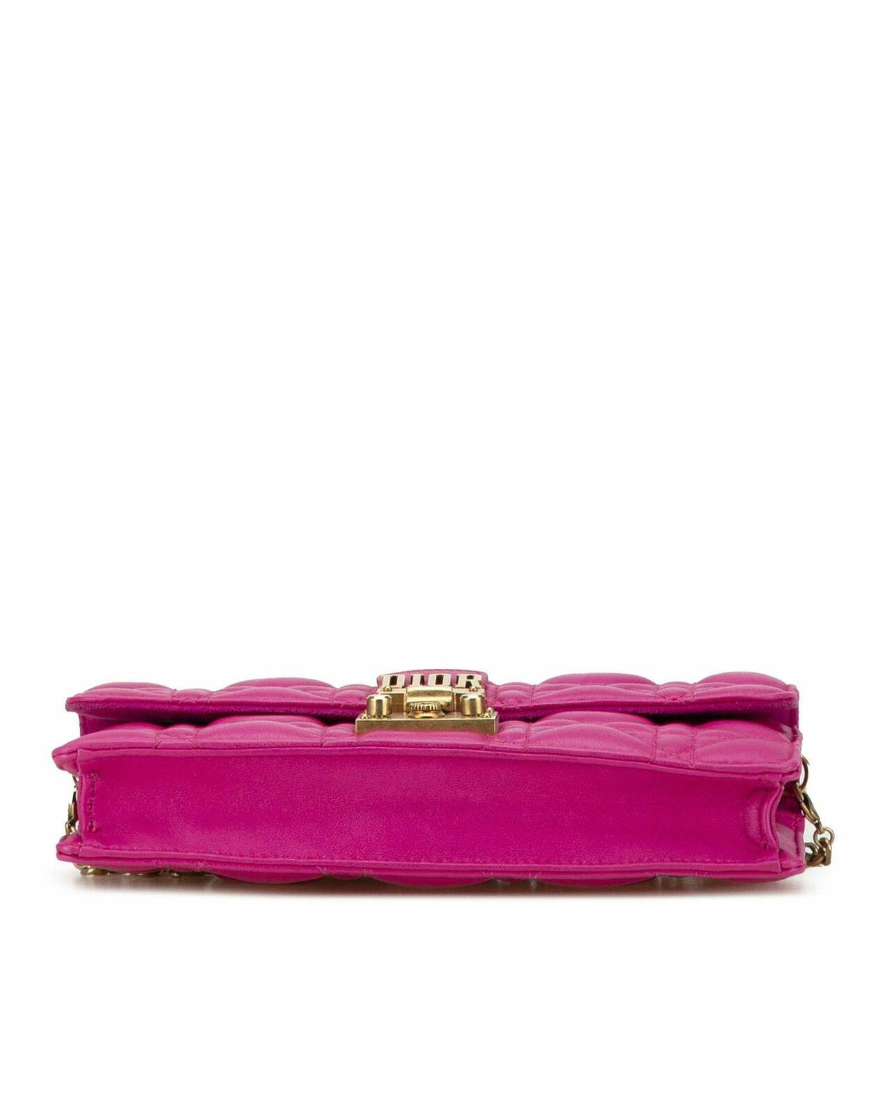 Dior Saddle Flap Wallet on Chain Fuchsia Lambskin Leather - Pink / One Size