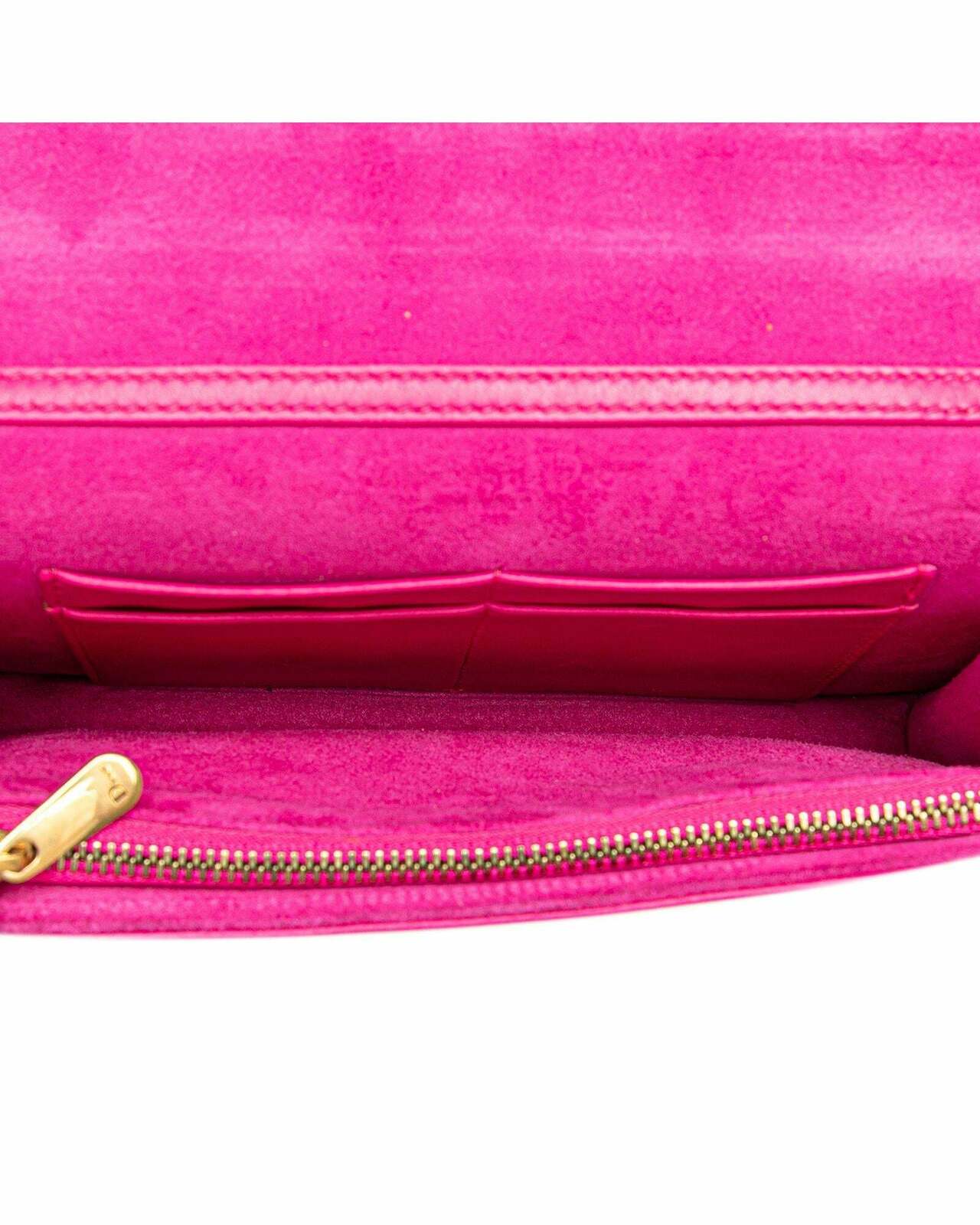 Dior Saddle Flap Wallet on Chain Fuchsia Lambskin Leather - Pink / One Size