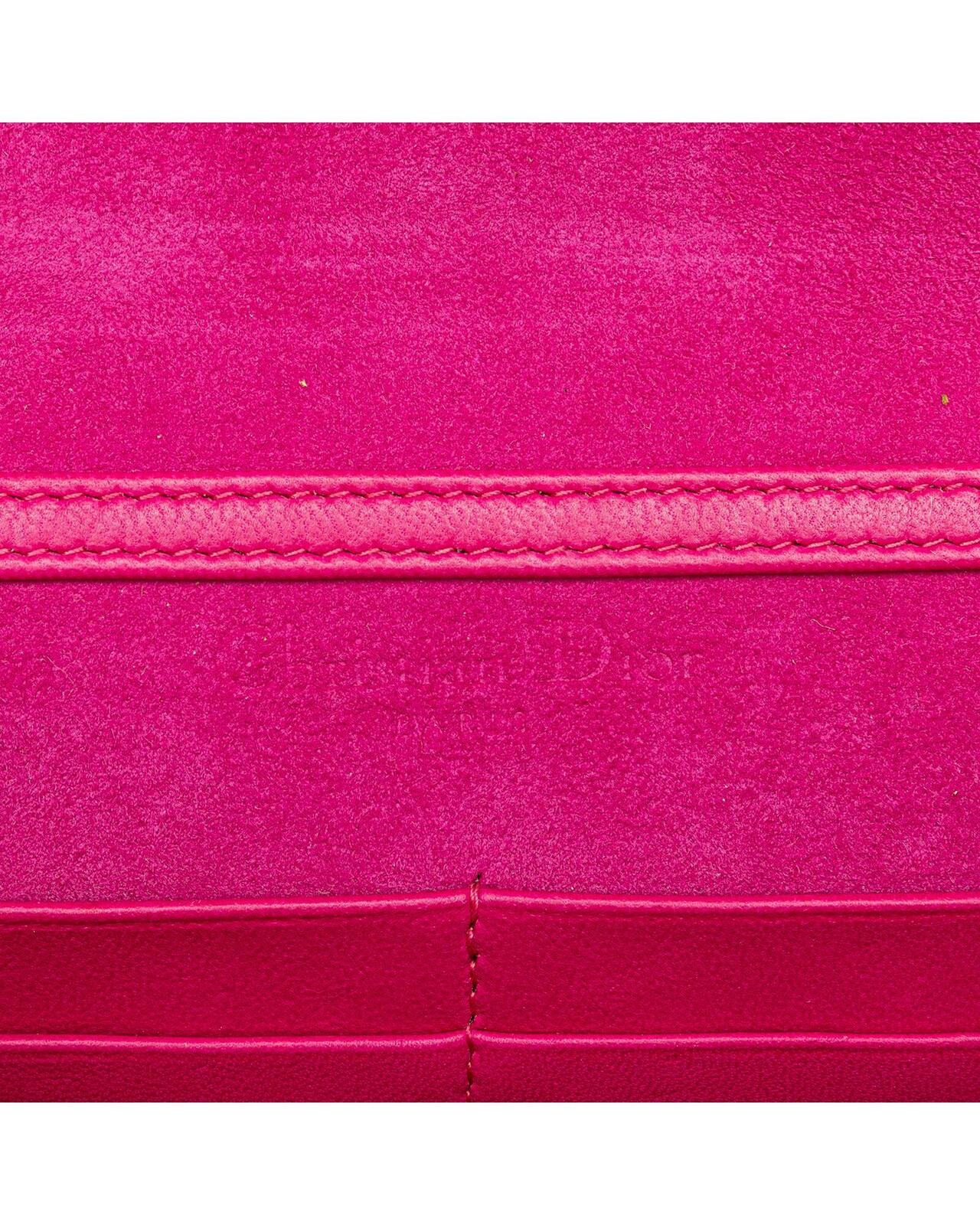 Dior Saddle Flap Wallet on Chain Fuchsia Lambskin Leather - Pink / One Size