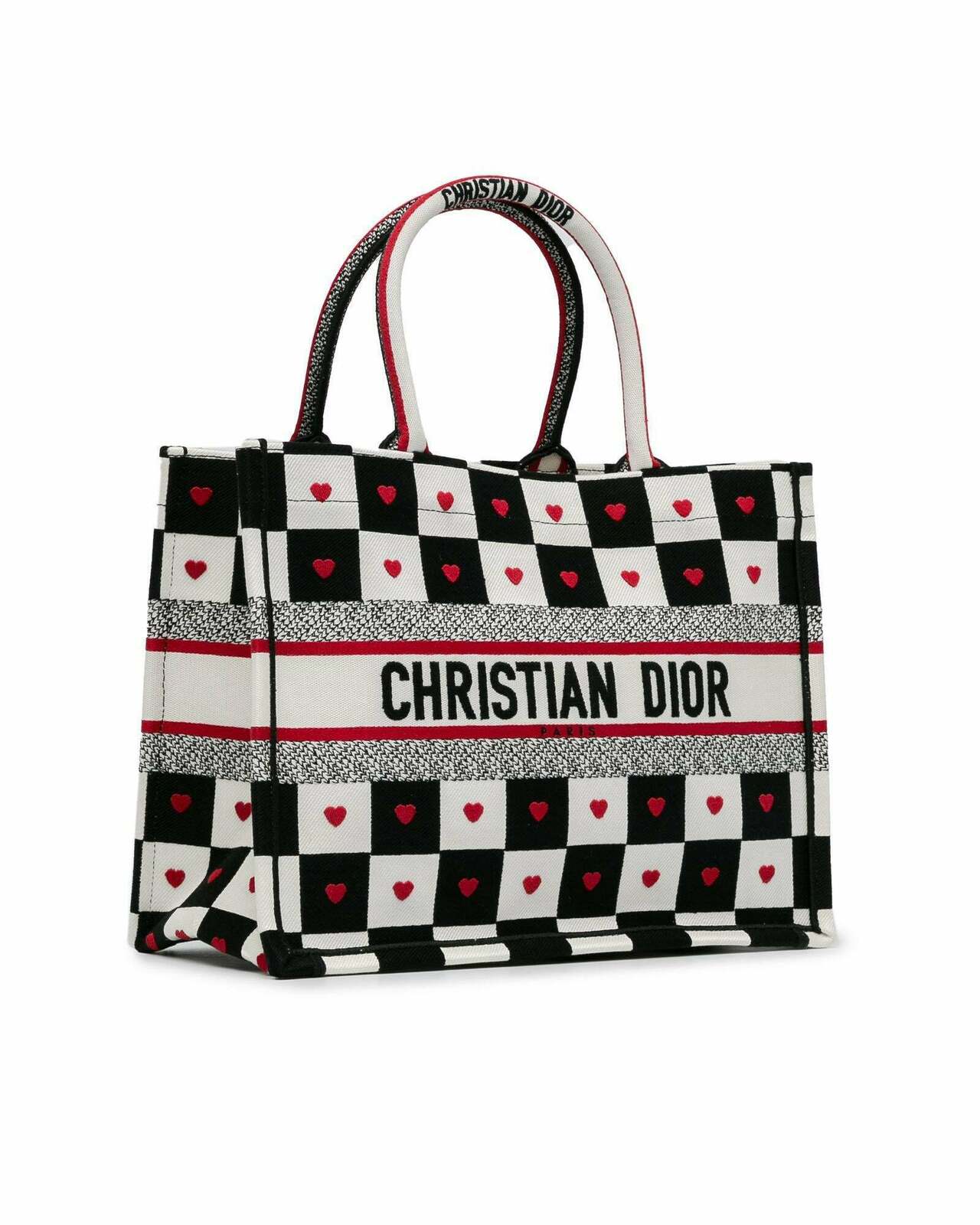 Dior Book Tote Checkerboard Heart BlackWhiteRed - White / One Size