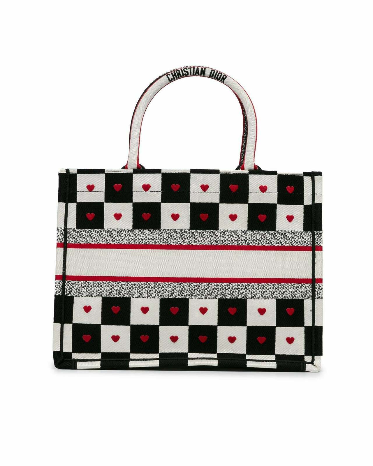 Dior Book Tote Checkerboard Heart BlackWhiteRed - White / One Size