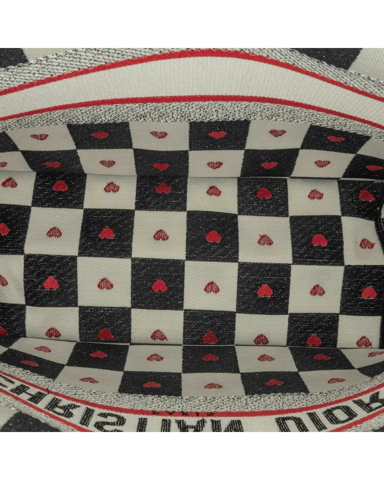 Dior Book Tote Checkerboard Heart BlackWhiteRed - White / One Size