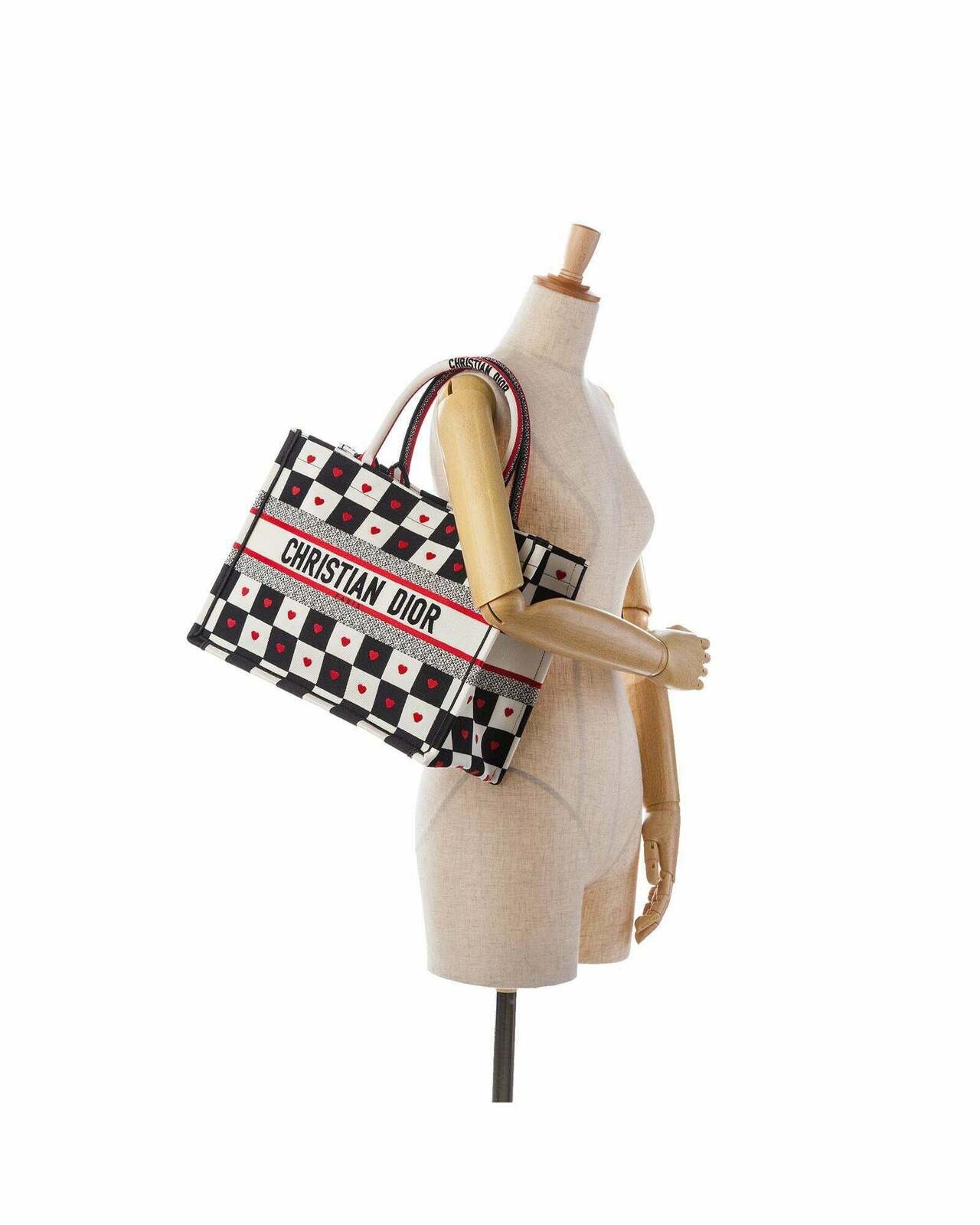 Dior Book Tote Checkerboard Heart BlackWhiteRed - White / One Size