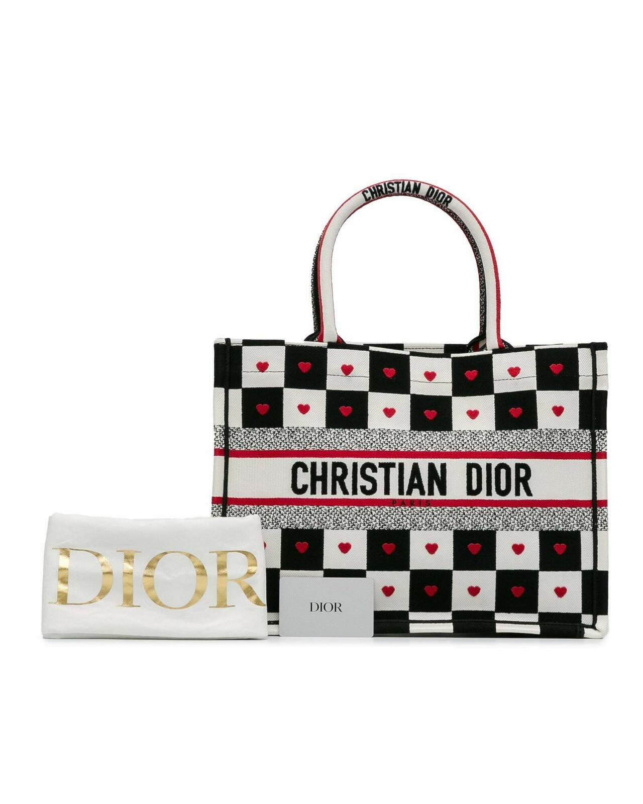 Dior Book Tote Checkerboard Heart BlackWhiteRed - White / One Size