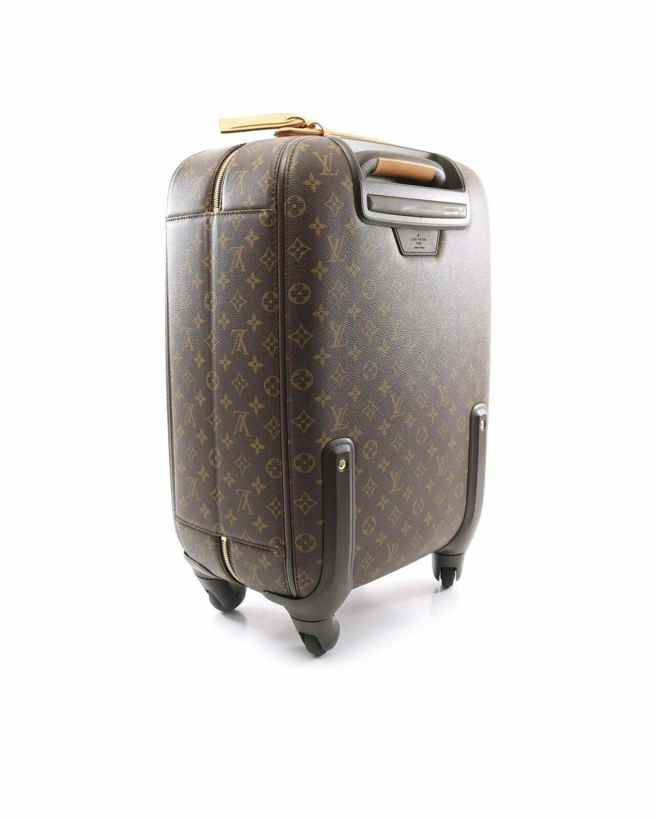 Monogram Canvas Trolley Bag with Leather Handle and Interior Zip Compartment - Brown / One Size