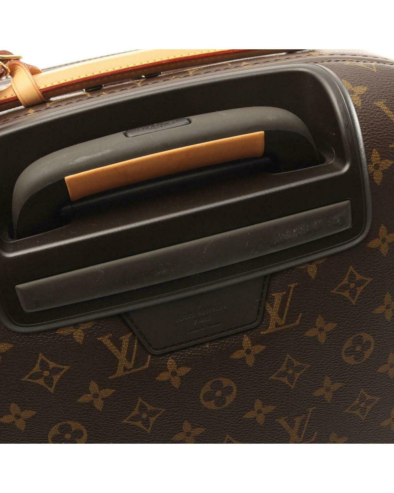 Monogram Canvas Trolley Bag with Leather Handle and Interior Zip Compartment - Brown / One Size