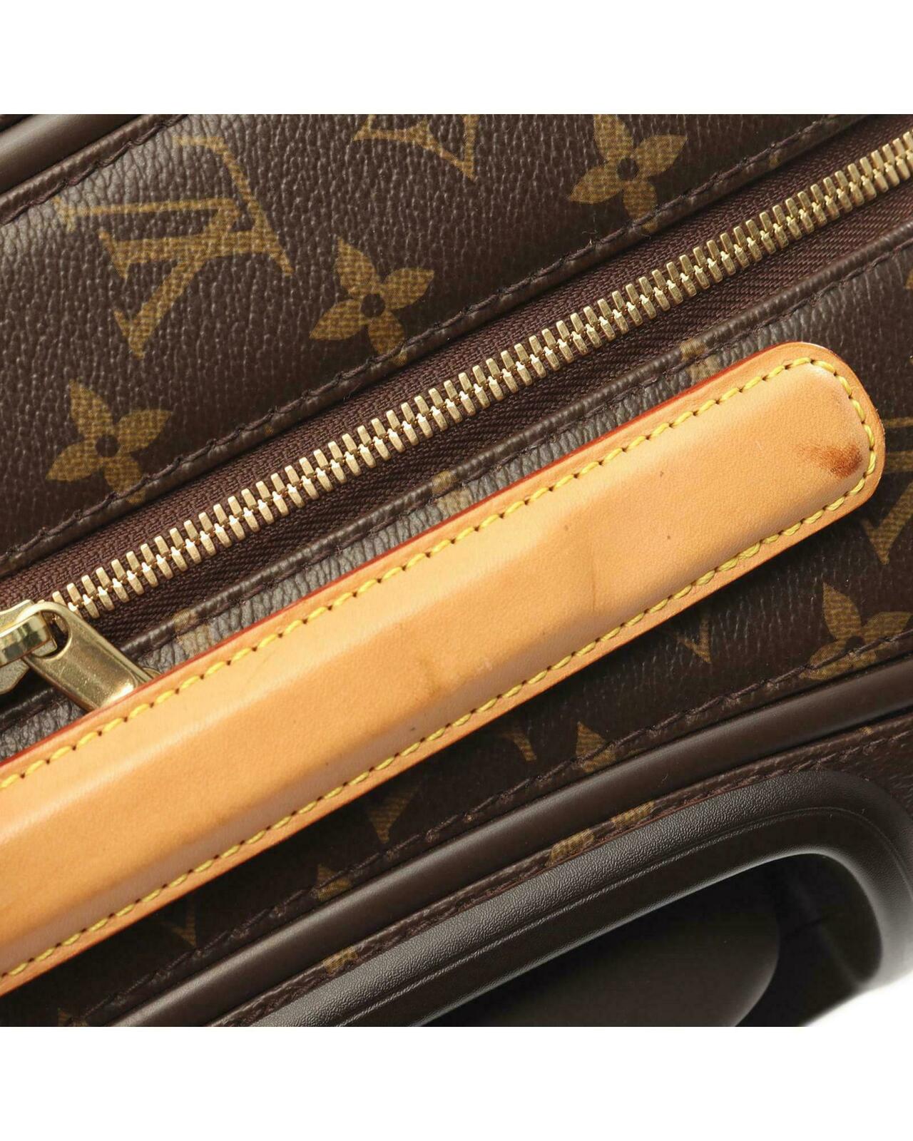 Monogram Canvas Trolley Bag with Leather Handle and Interior Zip Compartment - Brown / One Size