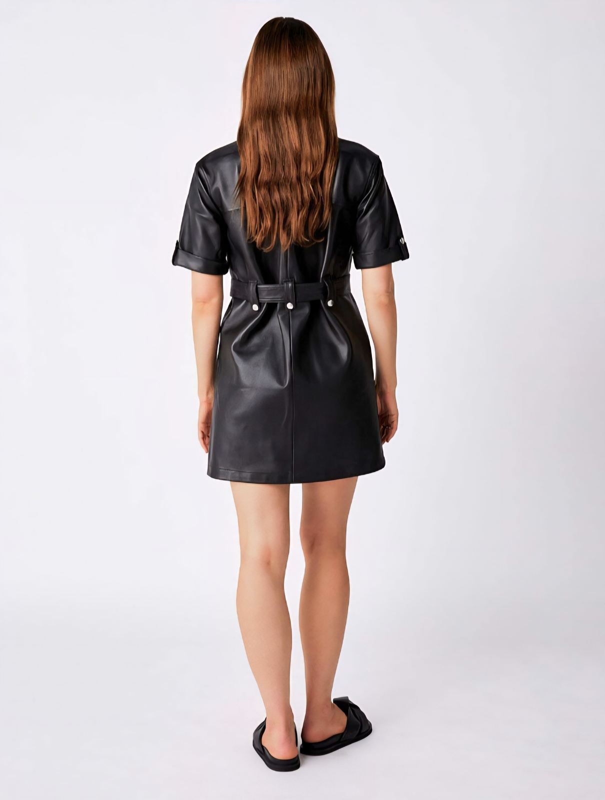 Belted Leather Zip Dress BLACK Size 8