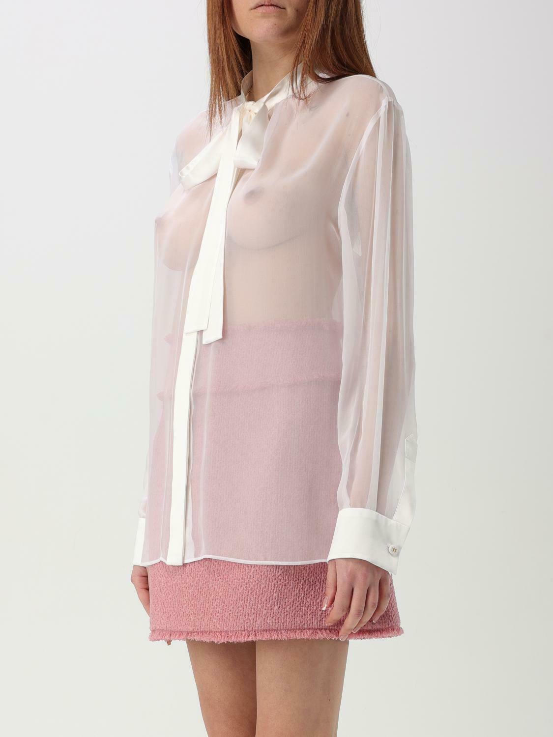 Silk Blouse Bow Tie Neck Sheer - White / 40 EU