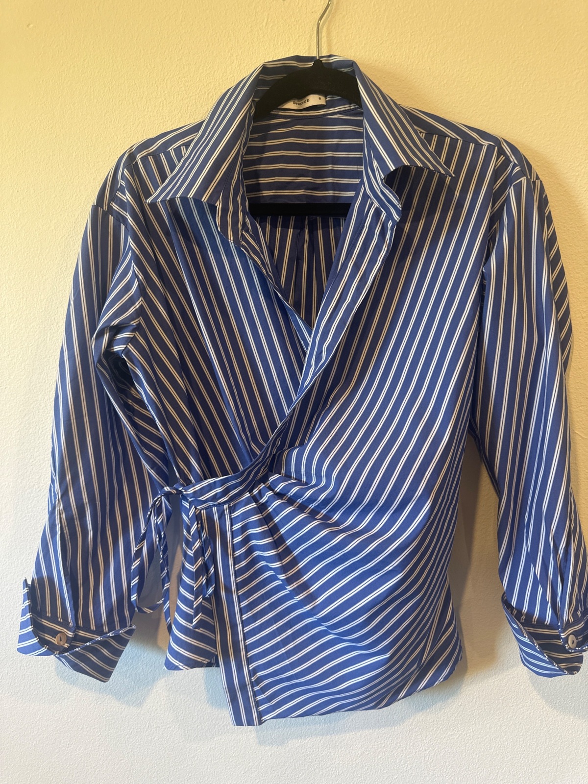 Stripe blue and white tie wrap shirt