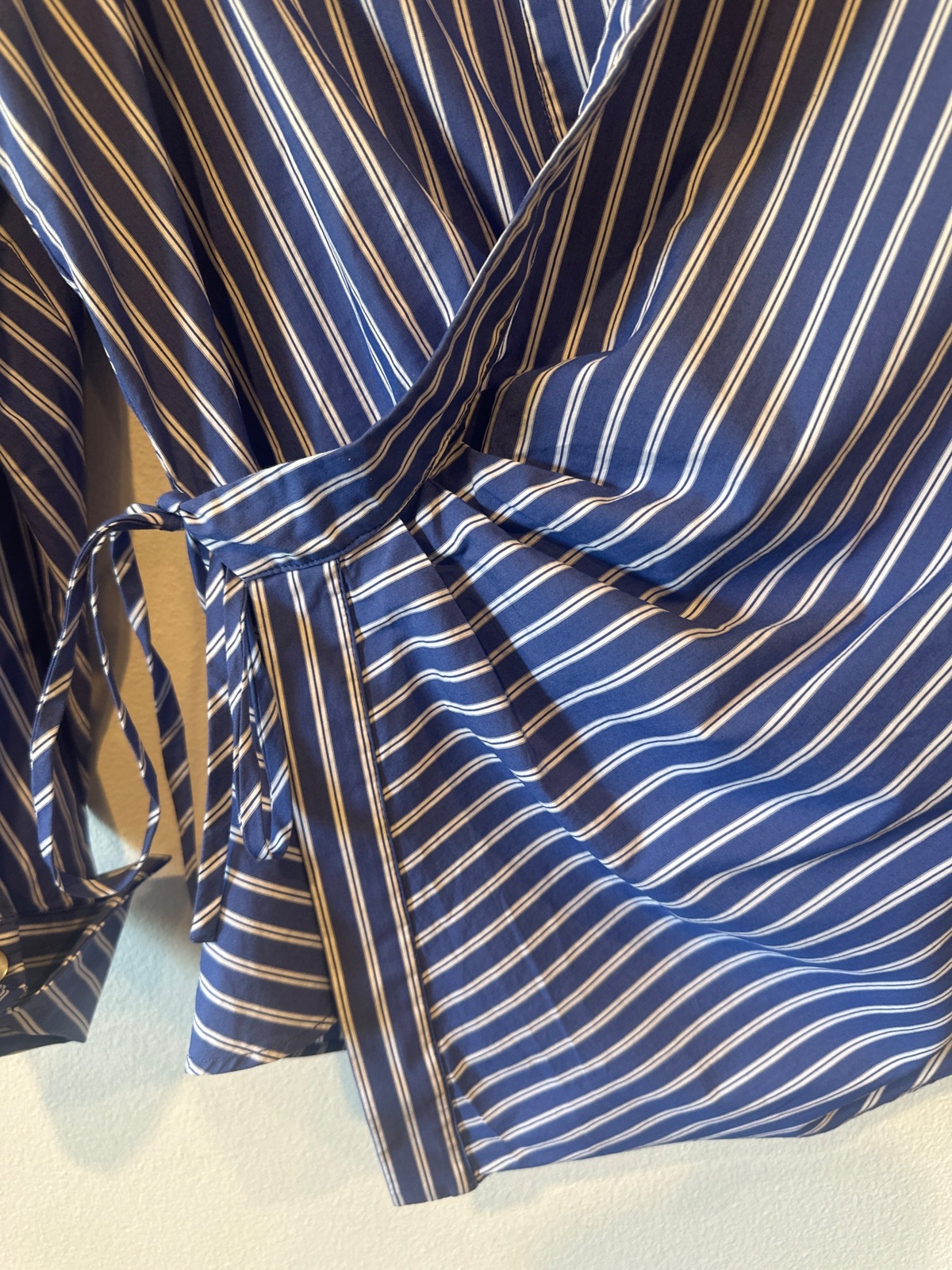 Stripe blue and white tie wrap shirt