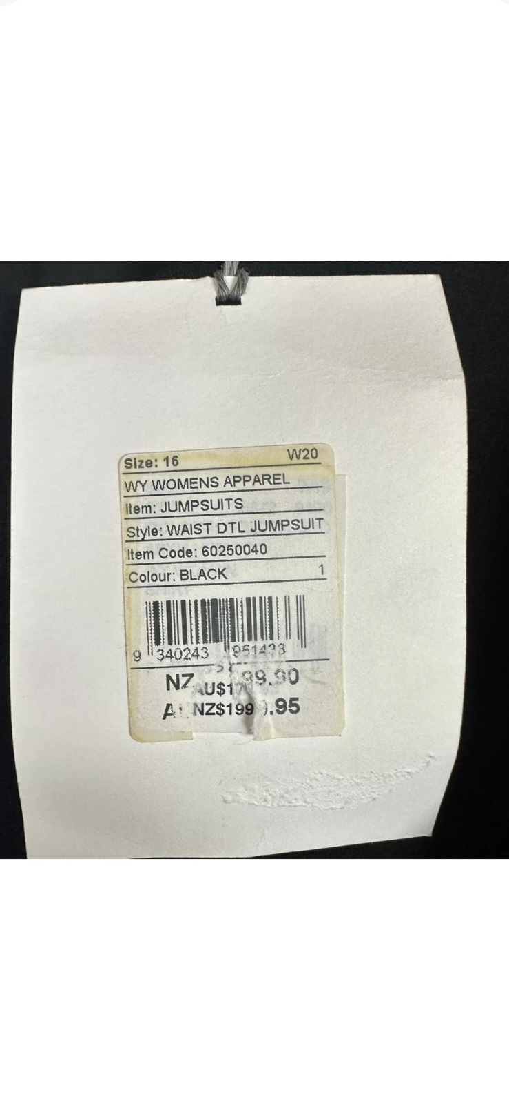 BNWT Jumpsuit Womens 16 Black Waist DTL Wrap Tapered Leg