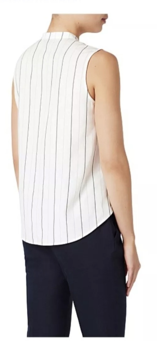 BNWT Women's Size 16 Ivory/Midnight Stripe Sleeveless Linen Shirt