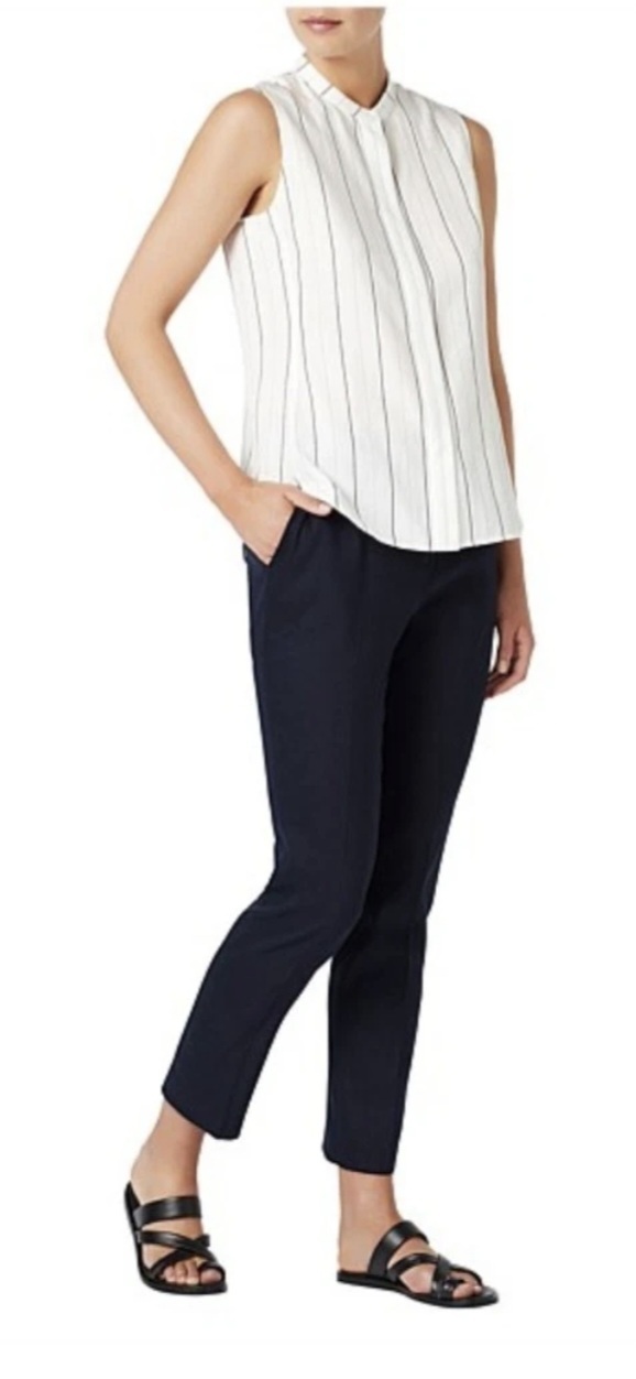 BNWT Women's Size 16 Ivory/Midnight Stripe Sleeveless Linen Shirt