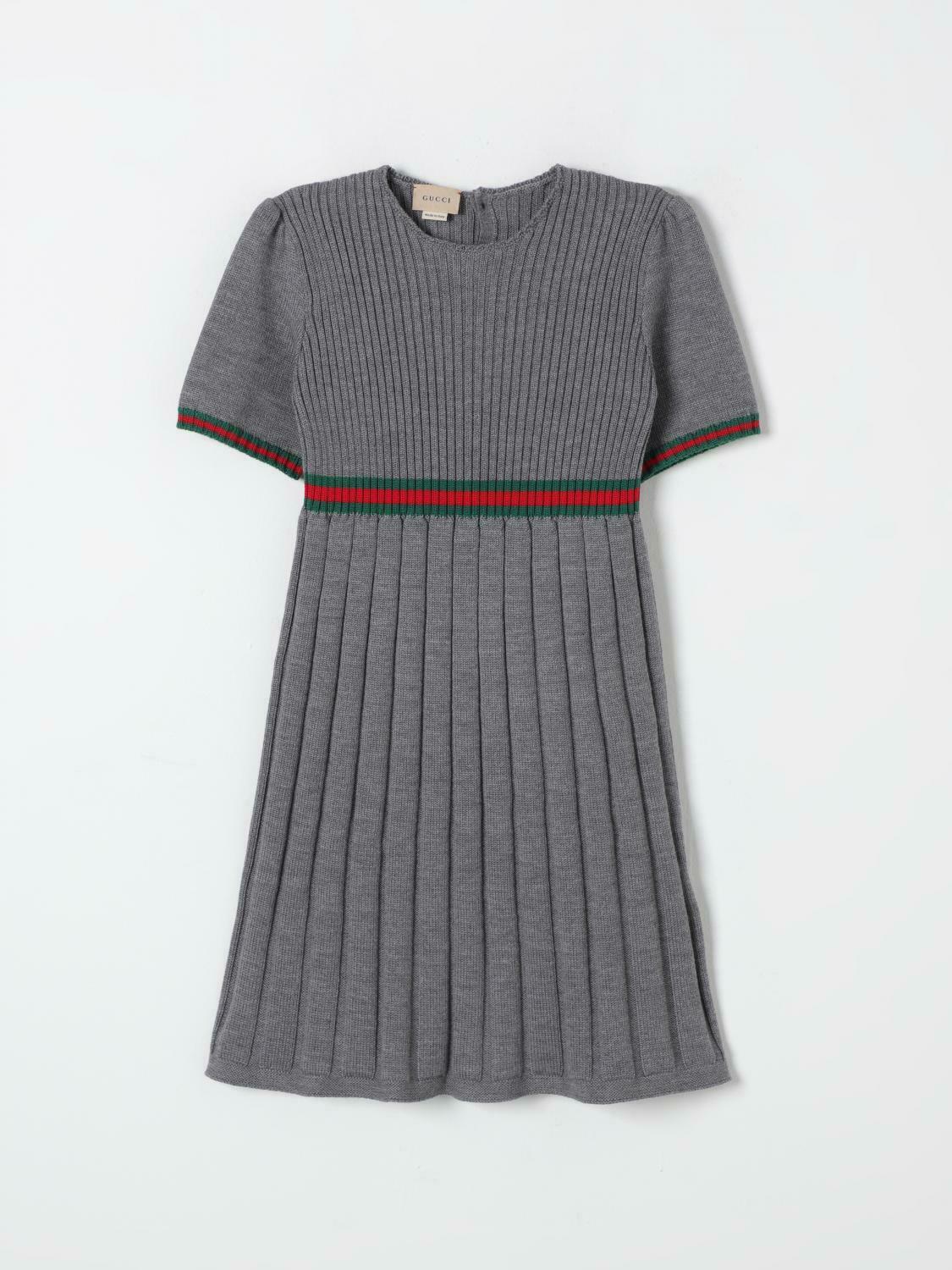 Ribbed Knit Pleated Dress Web Stripe - Grey / 12 EU