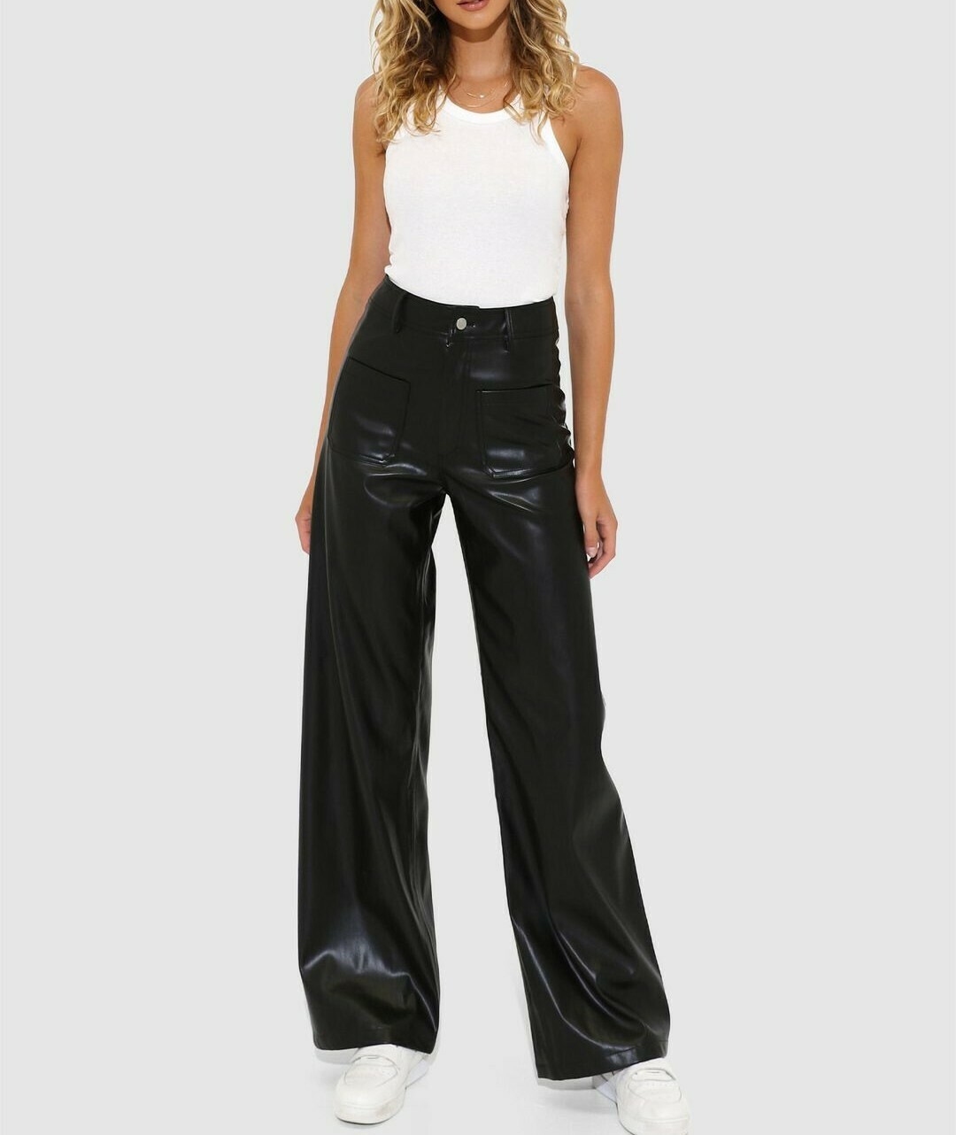 Faux leather wide leg pants 