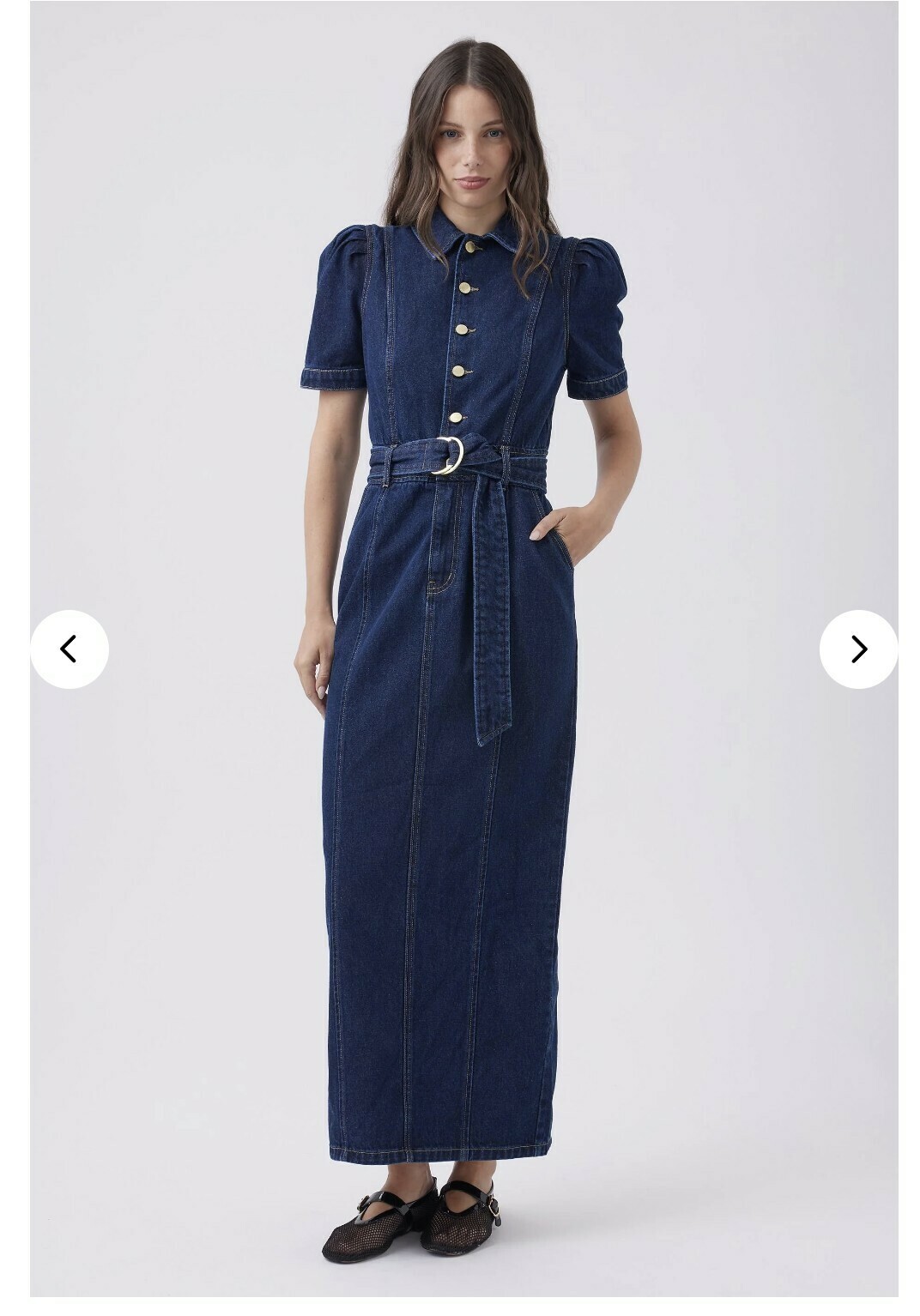 Denim long dress with puff sleeves 