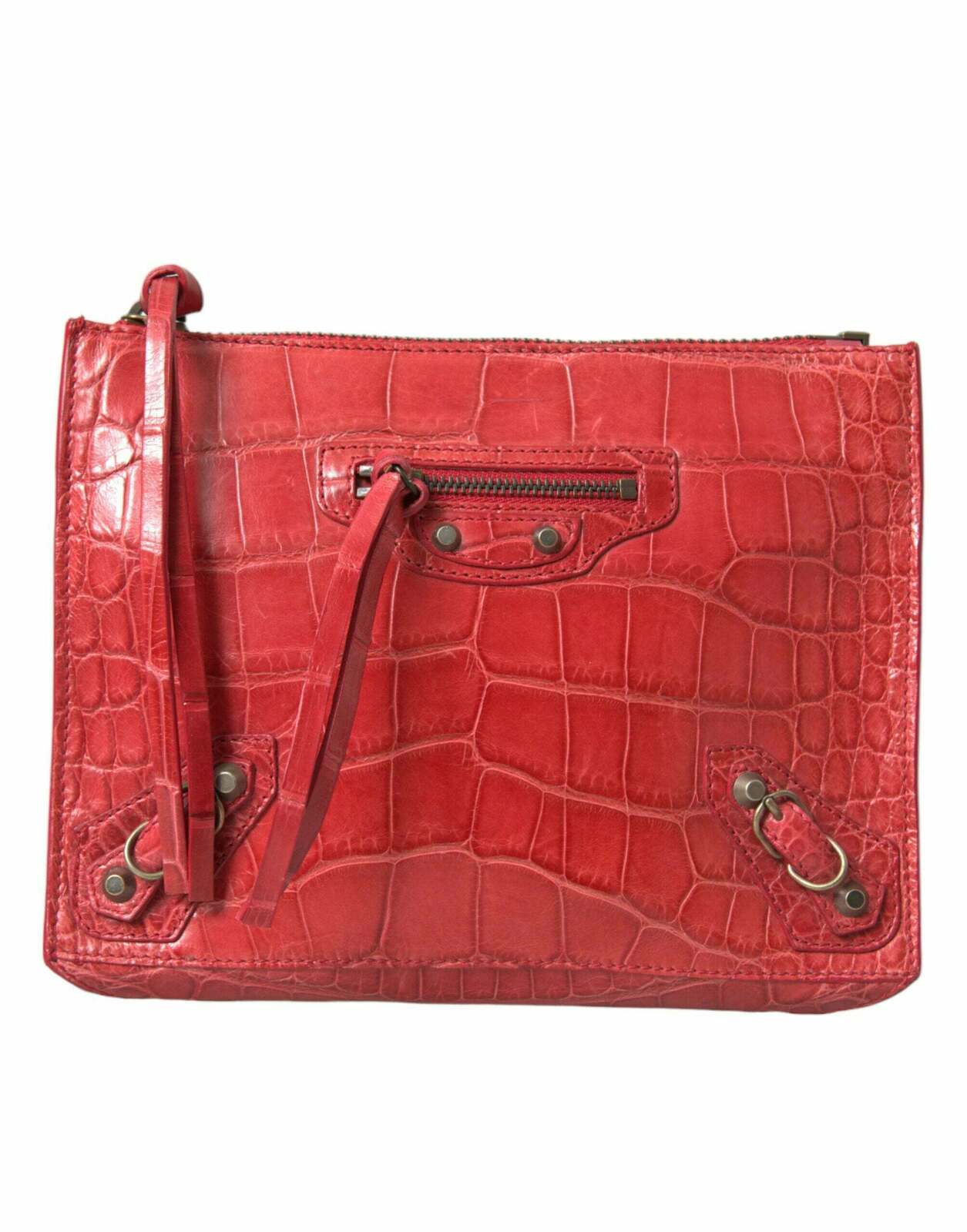 Premium Alligator Leather  Clutch with Zipper Closure - Red / One Size
