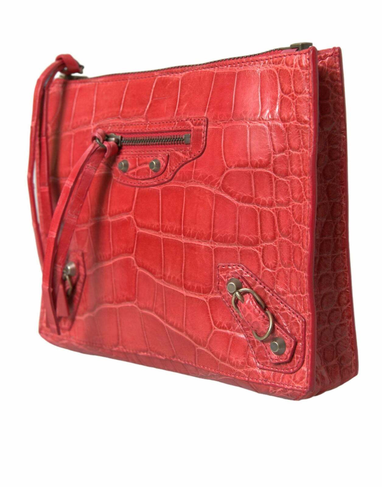 Premium Alligator Leather  Clutch with Zipper Closure - Red / One Size