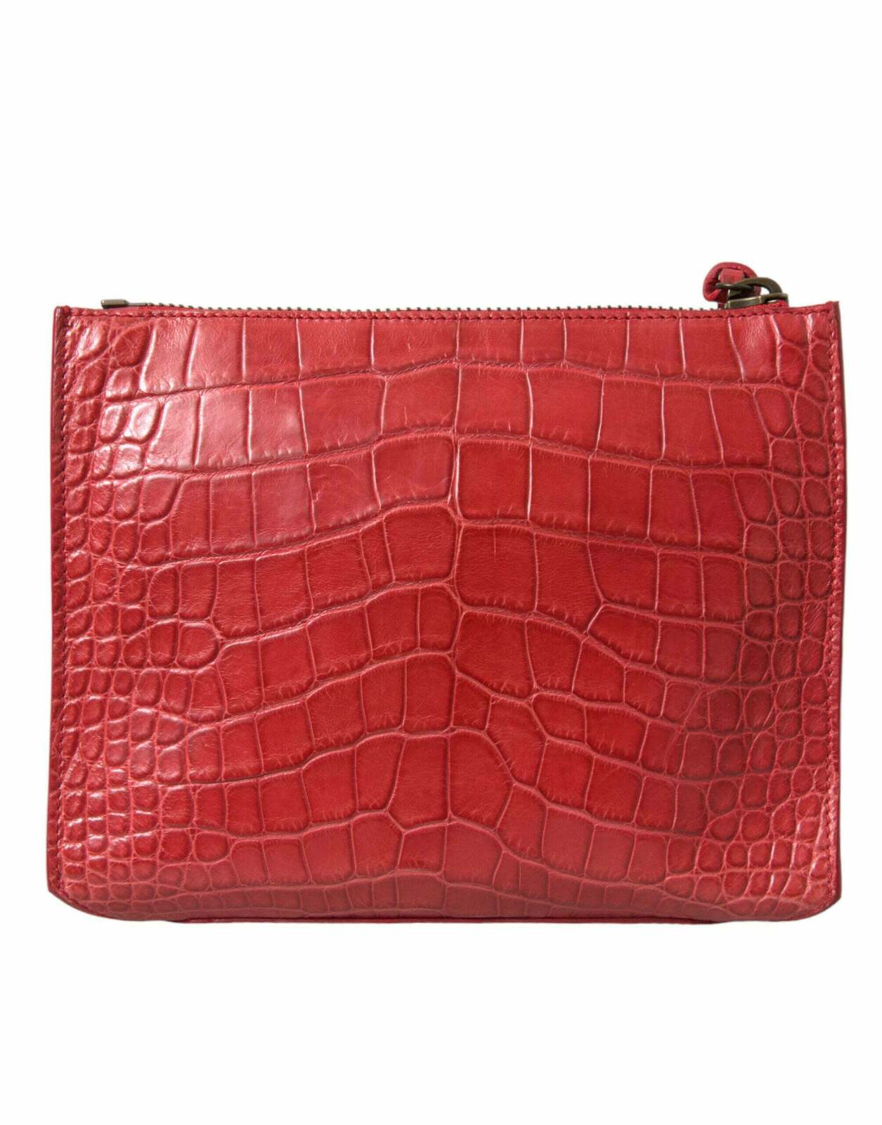 Premium Alligator Leather  Clutch with Zipper Closure - Red / One Size