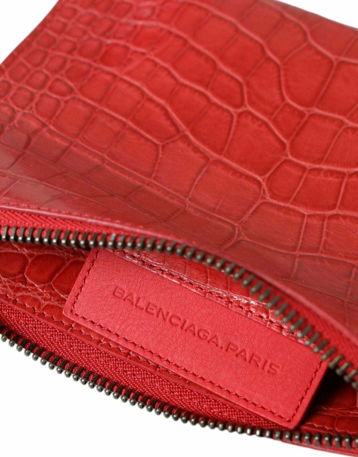 Premium Alligator Leather  Clutch with Zipper Closure - Red / One Size