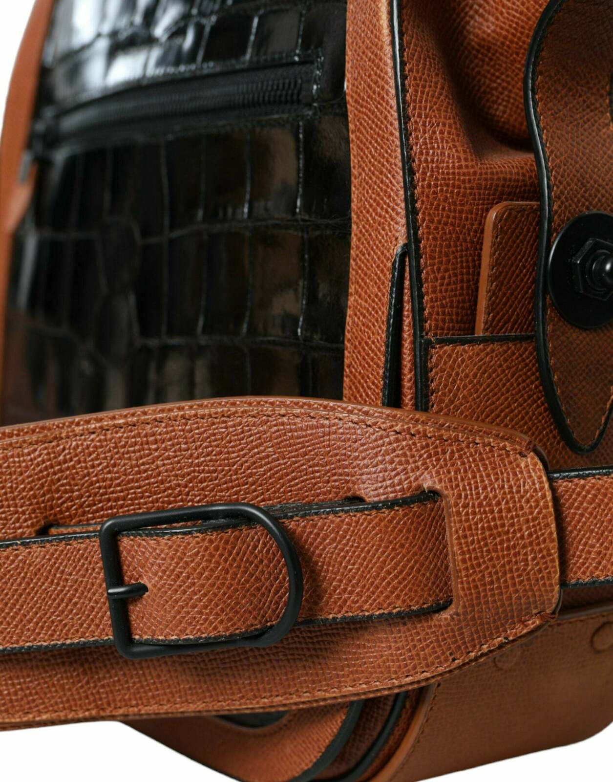 Luxury Crocodile Leather Crossbody Bag - Black and Brown / One Size