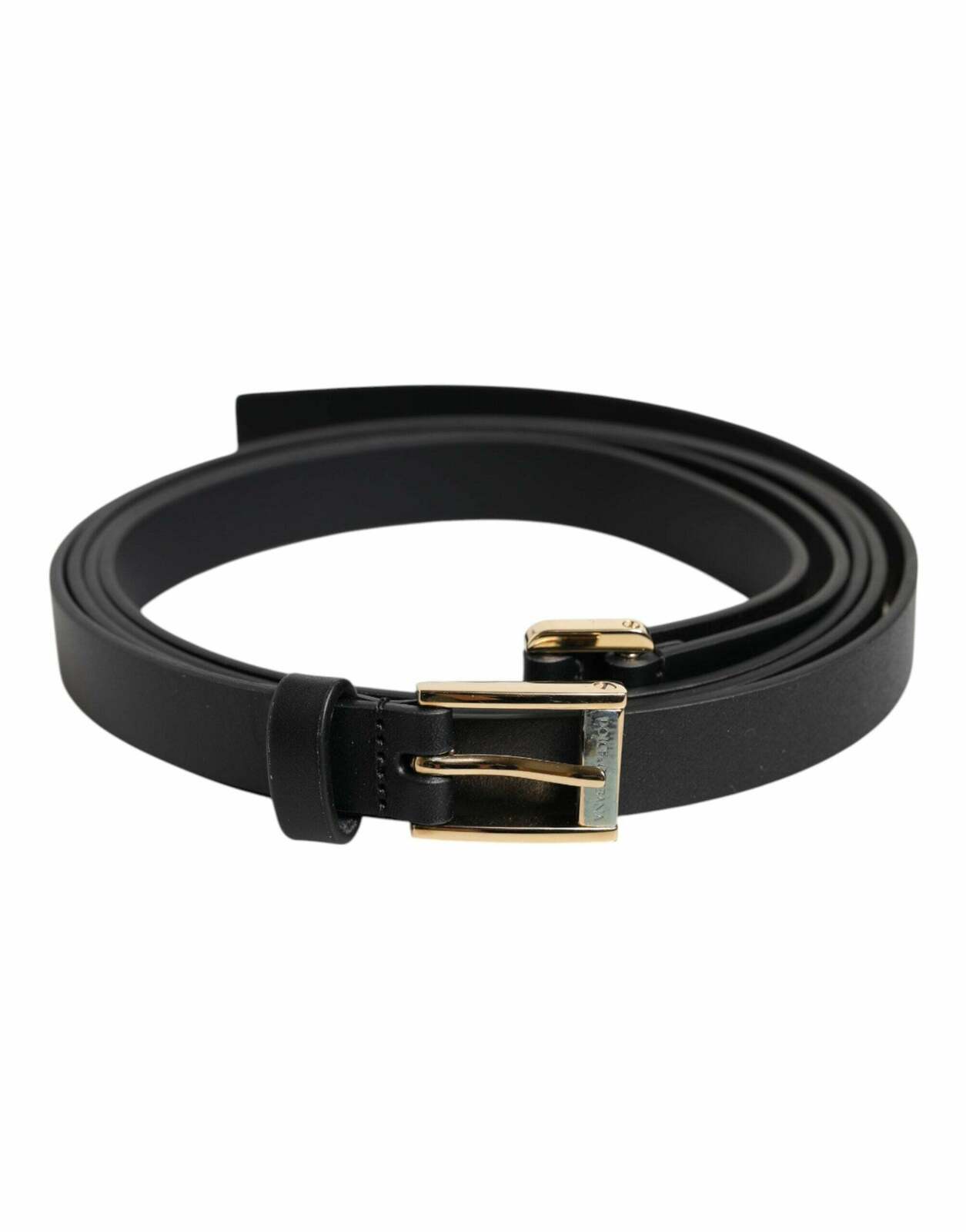 Leather Belt with Gold Buckle - Black / 100 cm