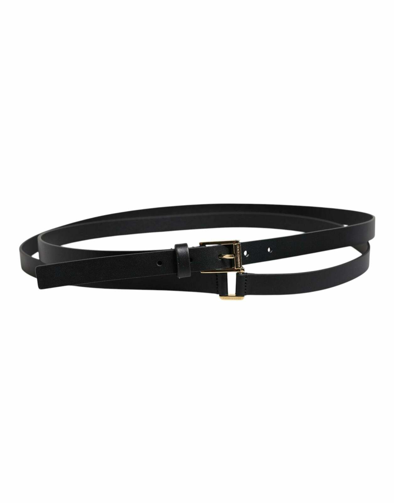 Leather Belt with Gold Buckle - Black / 100 cm