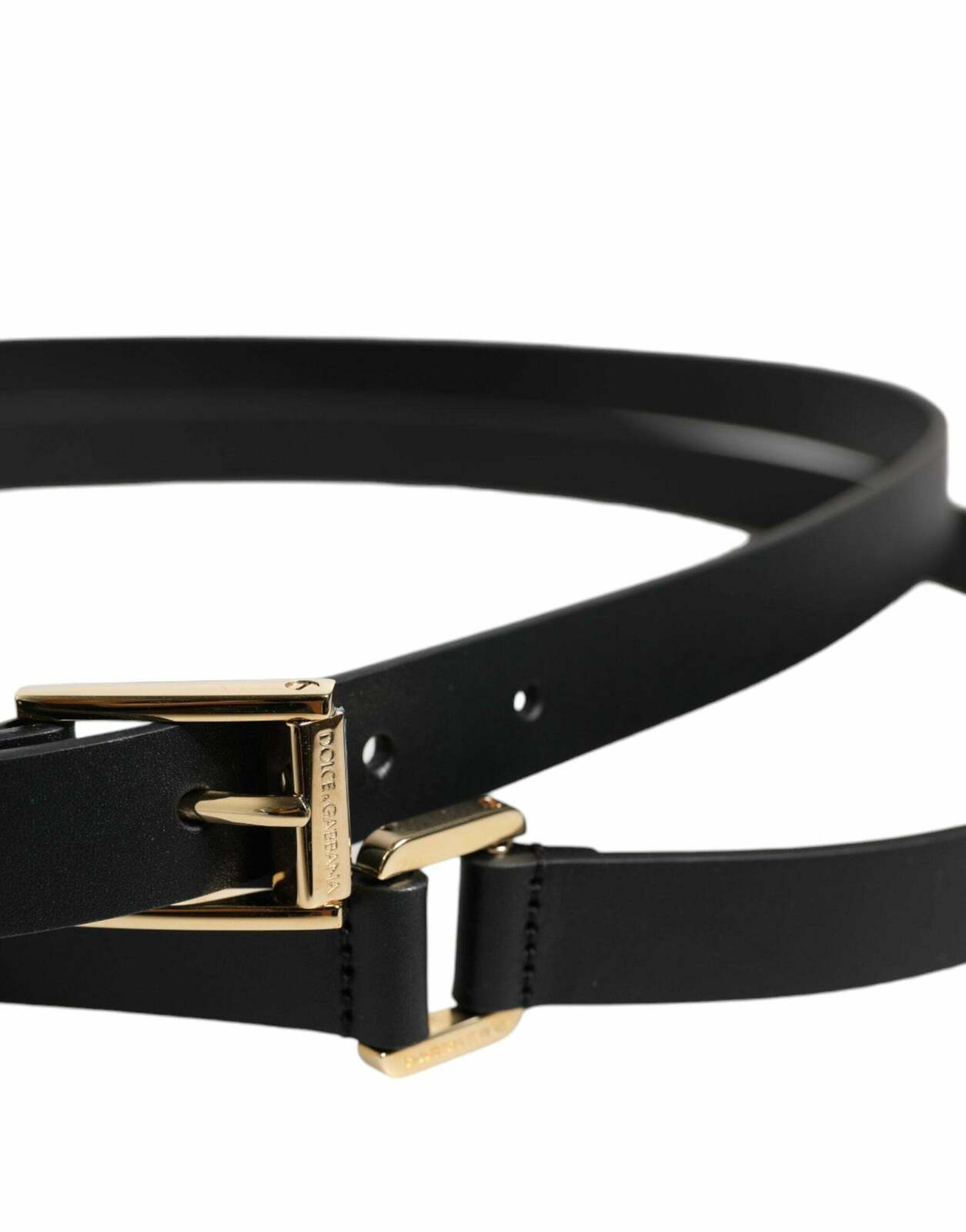 Leather Belt with Gold Buckle - Black / 100 cm