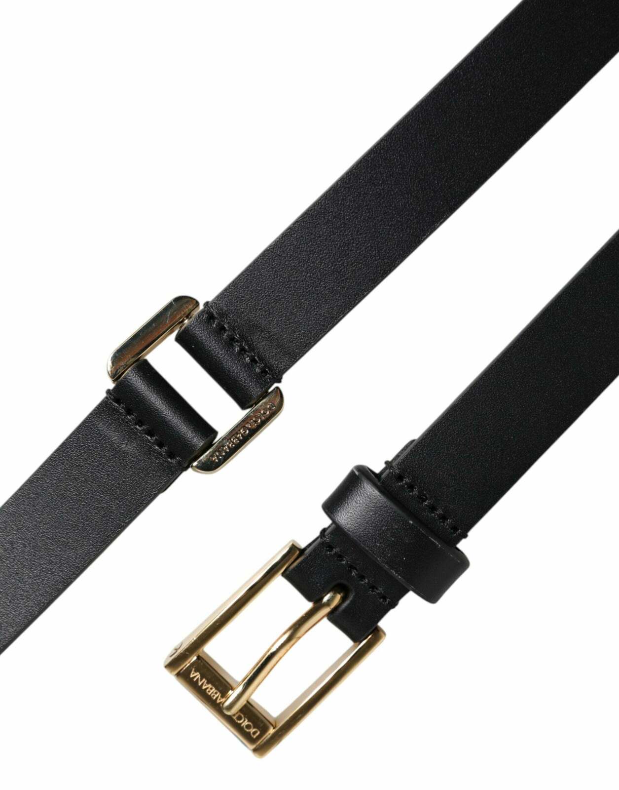Leather Belt with Gold Buckle - Black / 100 cm