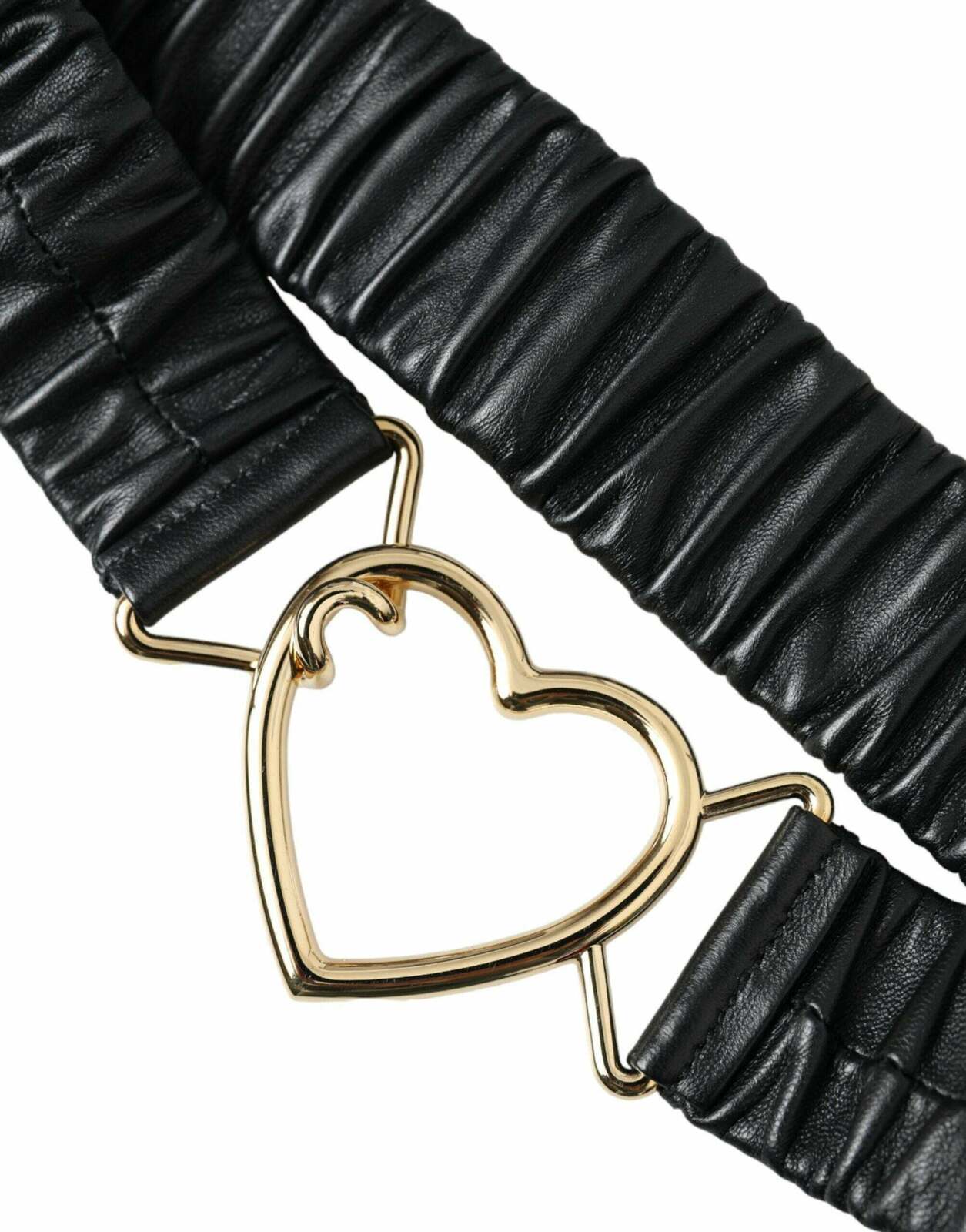 Heart Buckle Leather Belt - Black / 85 cm