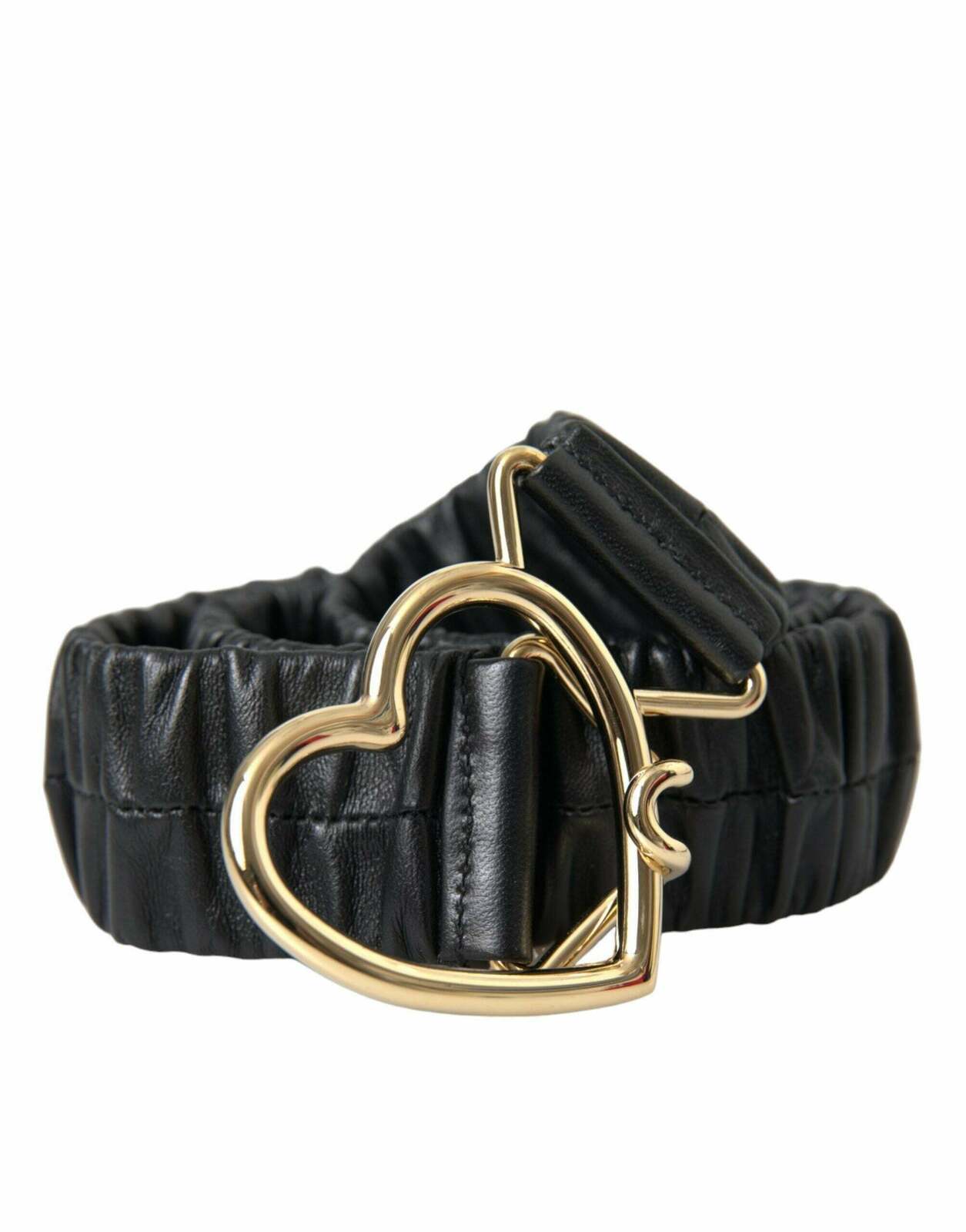 Heart Buckle Leather Belt - Black / 85 cm