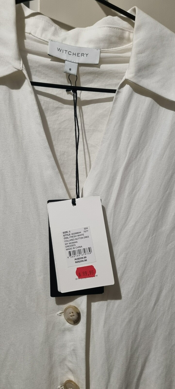 Collared Button Dress Fresh White 8