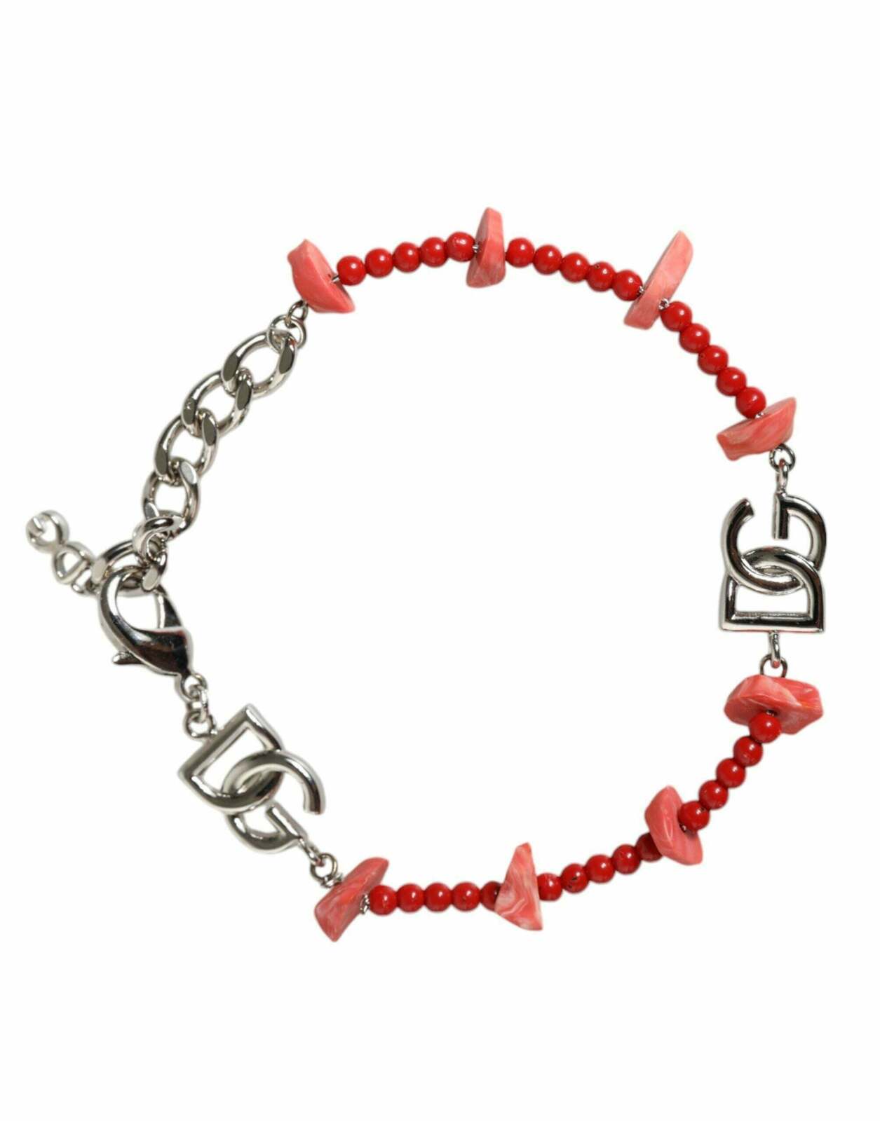 Tone Brass Beaded Resin DG Logo Chain Bracelet - Silver / One Size