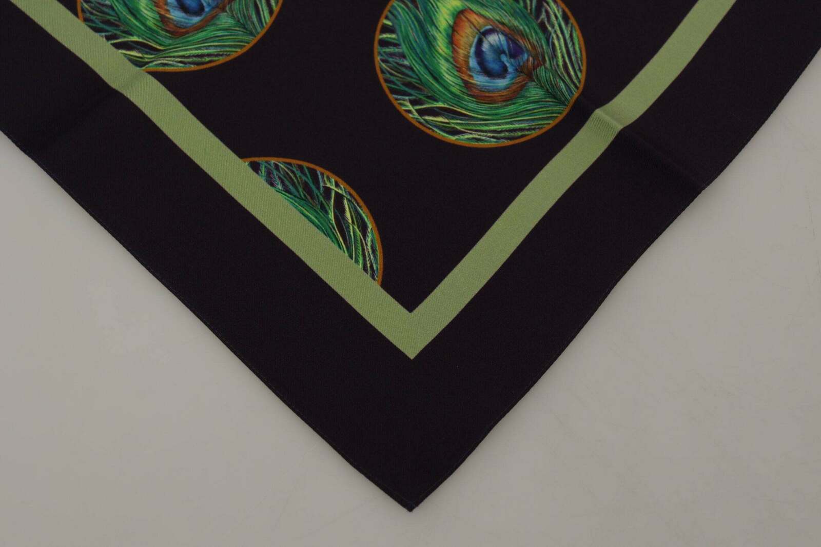Peacock Feather Printed Square Scarf - Black / One Size